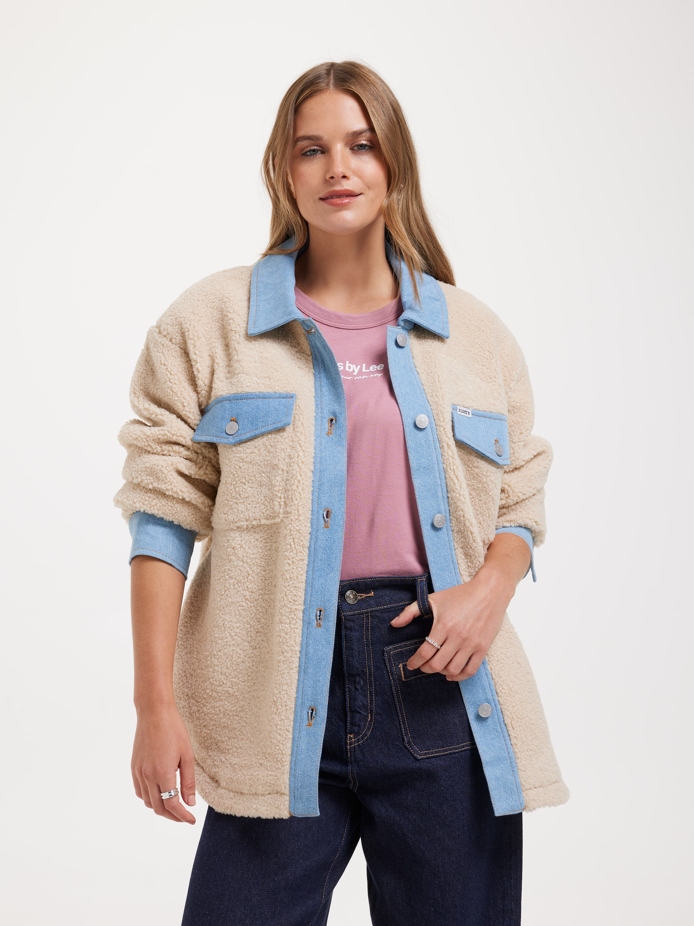 90'S Denim Sherpa Jacket In Ecru