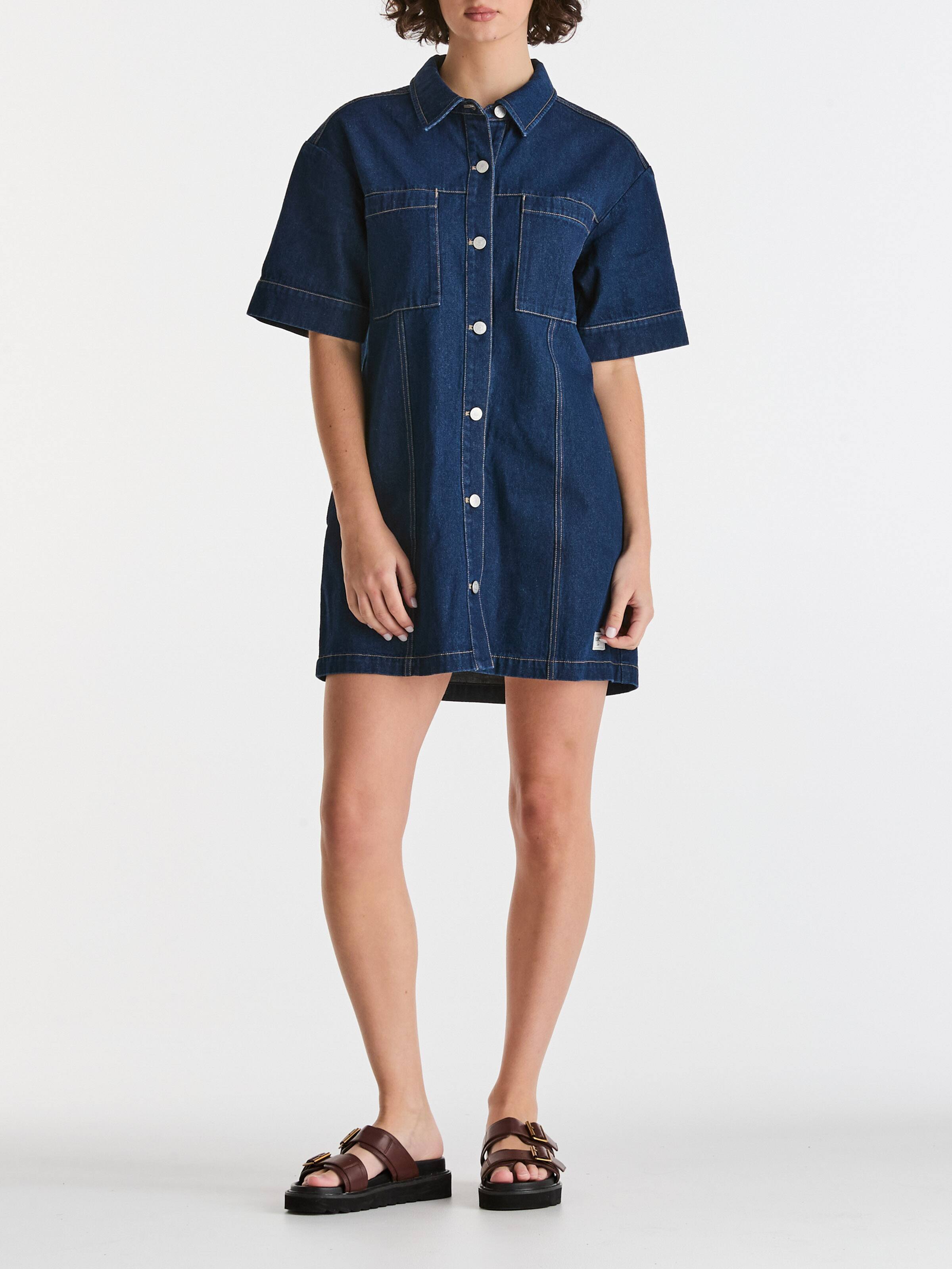 Denim Boxy Dress In Modern Rinse