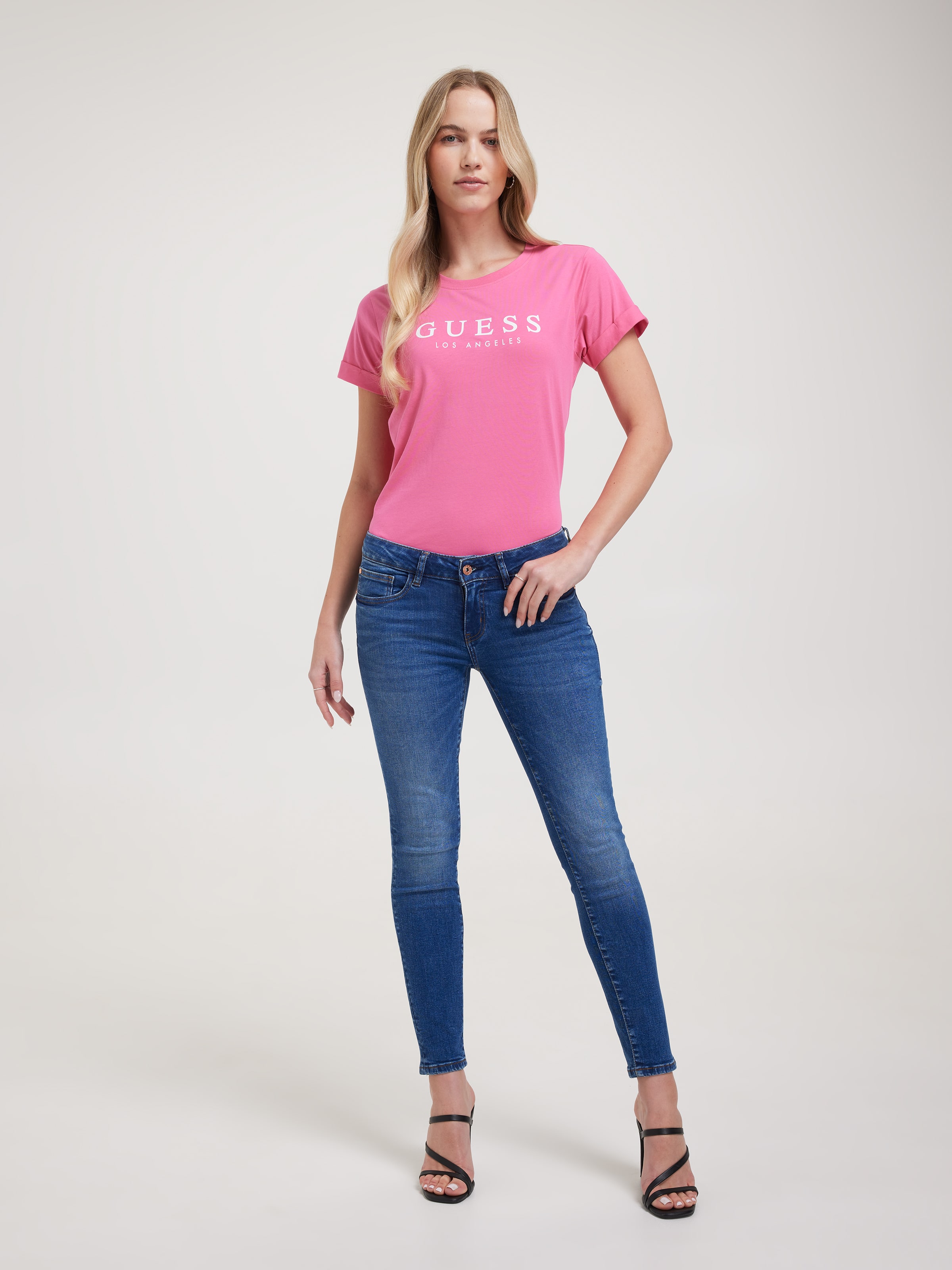 Rolled Up Tee In Electric Pink