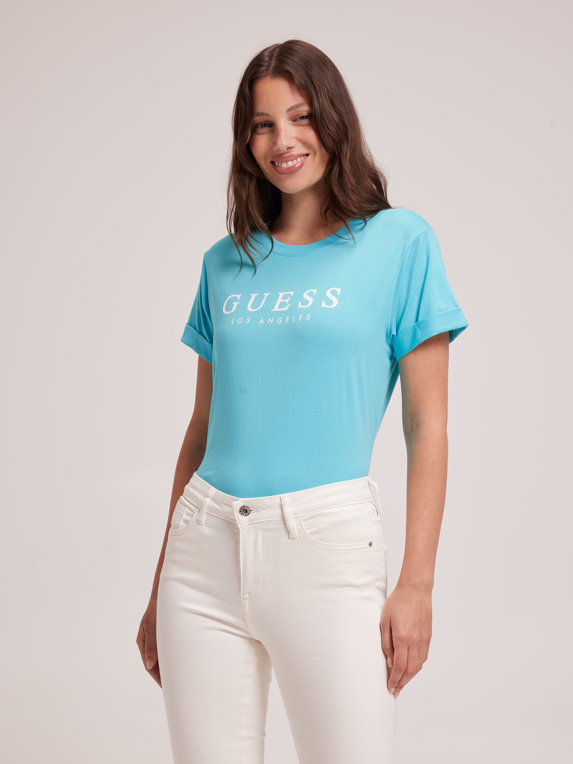 Rolled Up Tee In Turquoise