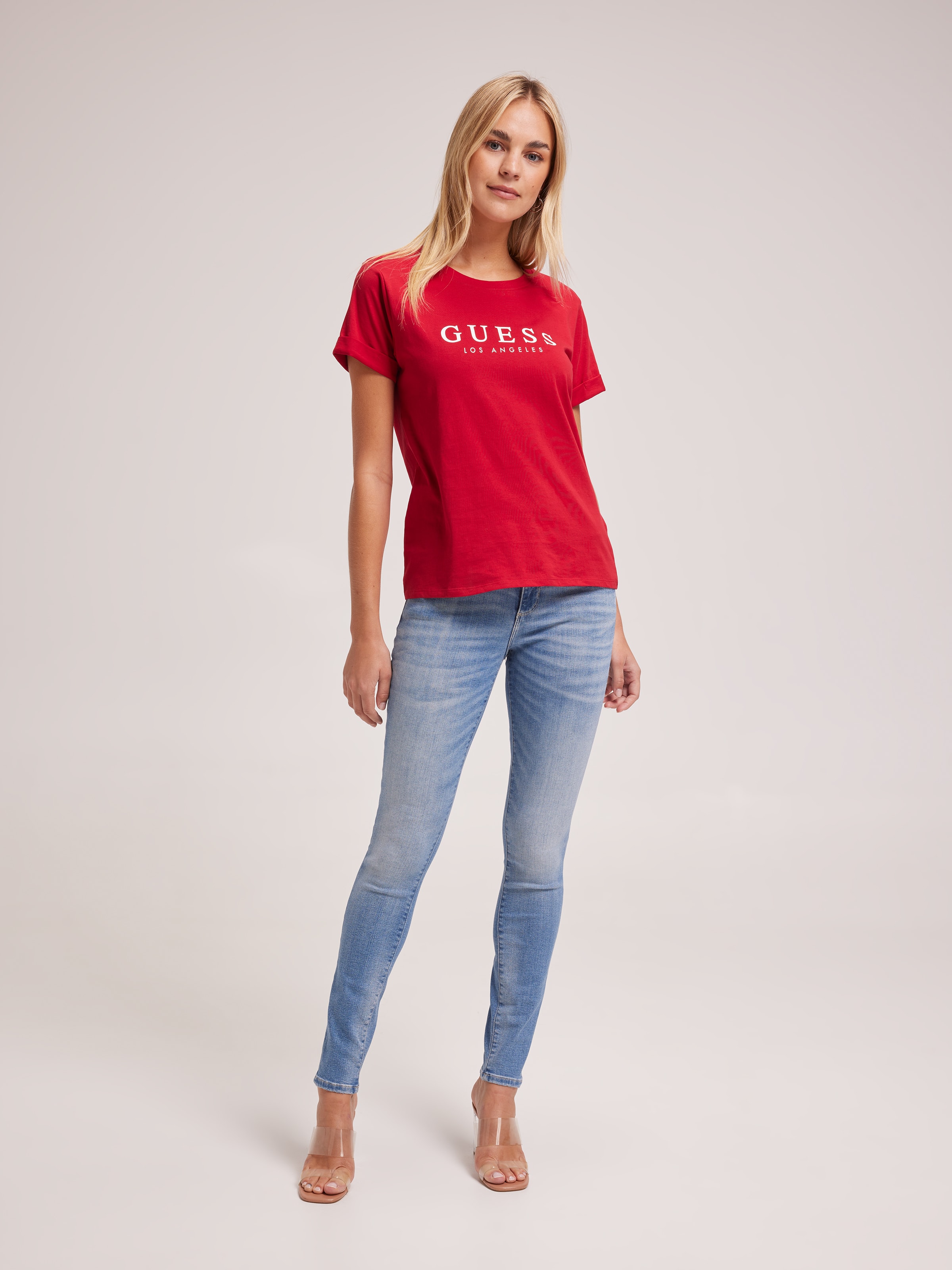 Rolled Up Tee In Chill Red