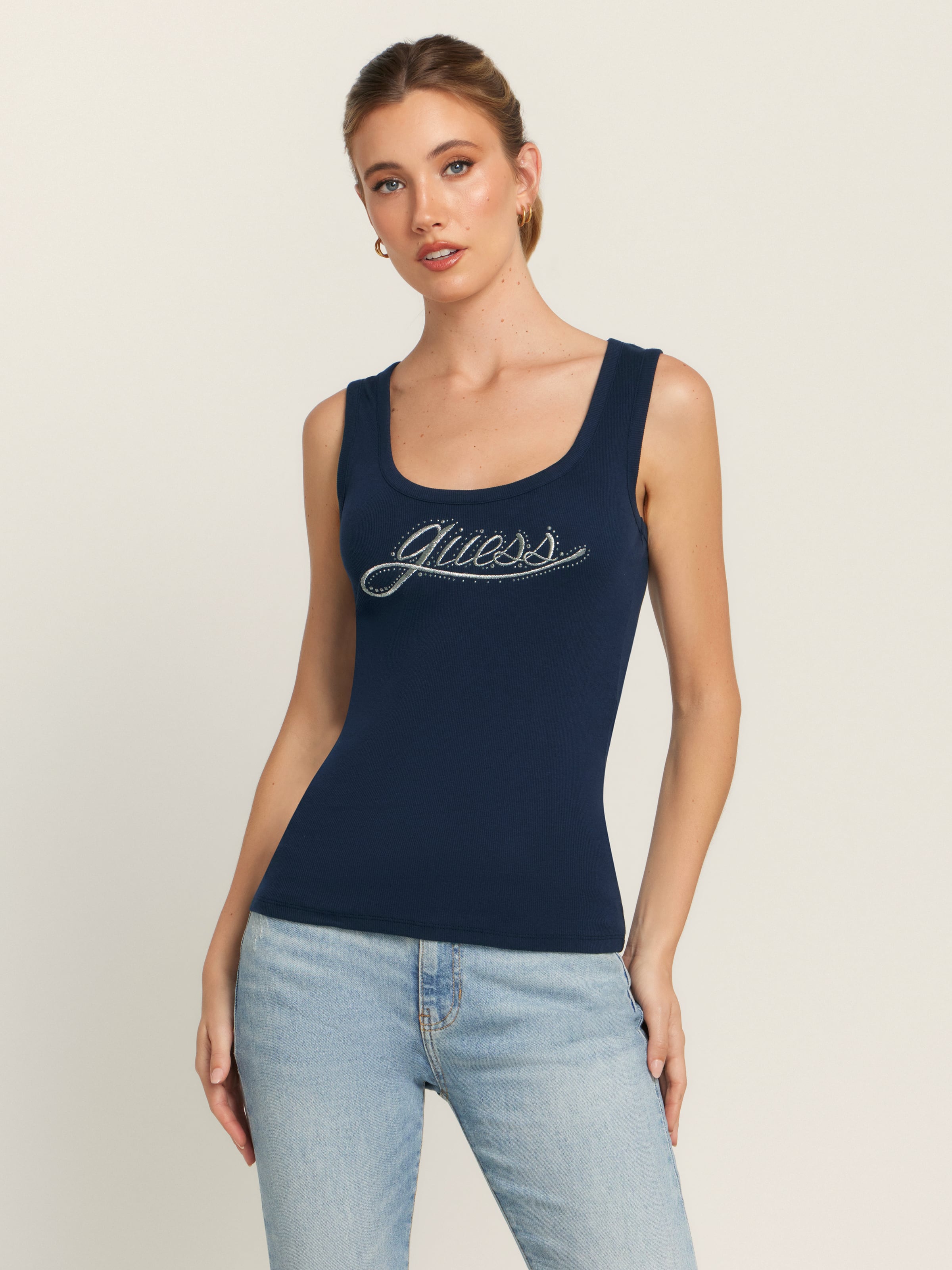 Triangle Bling Rib Tank In Black