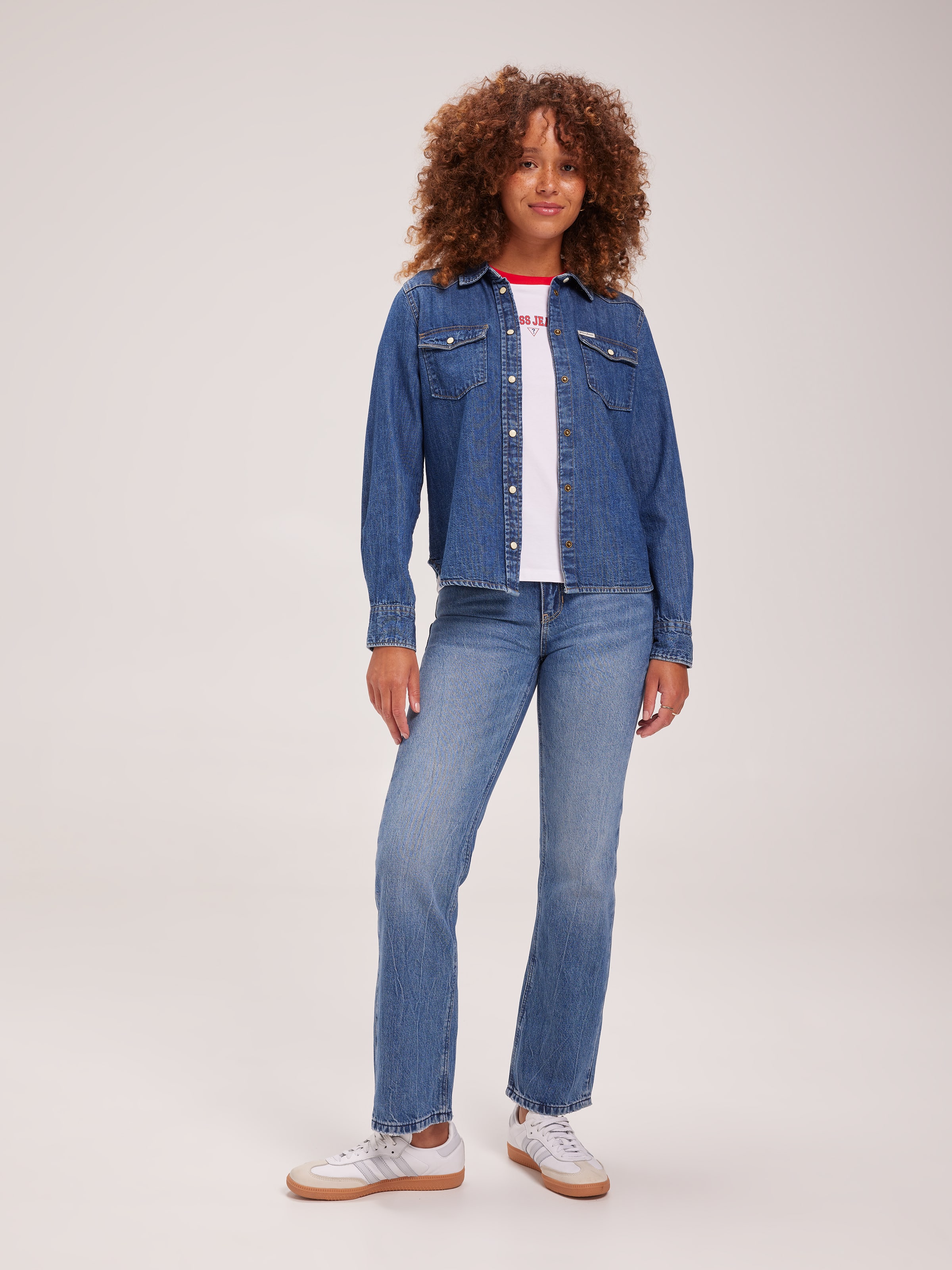 Jeans Slim Long Sleeve Denim Shirt In Dark Wash