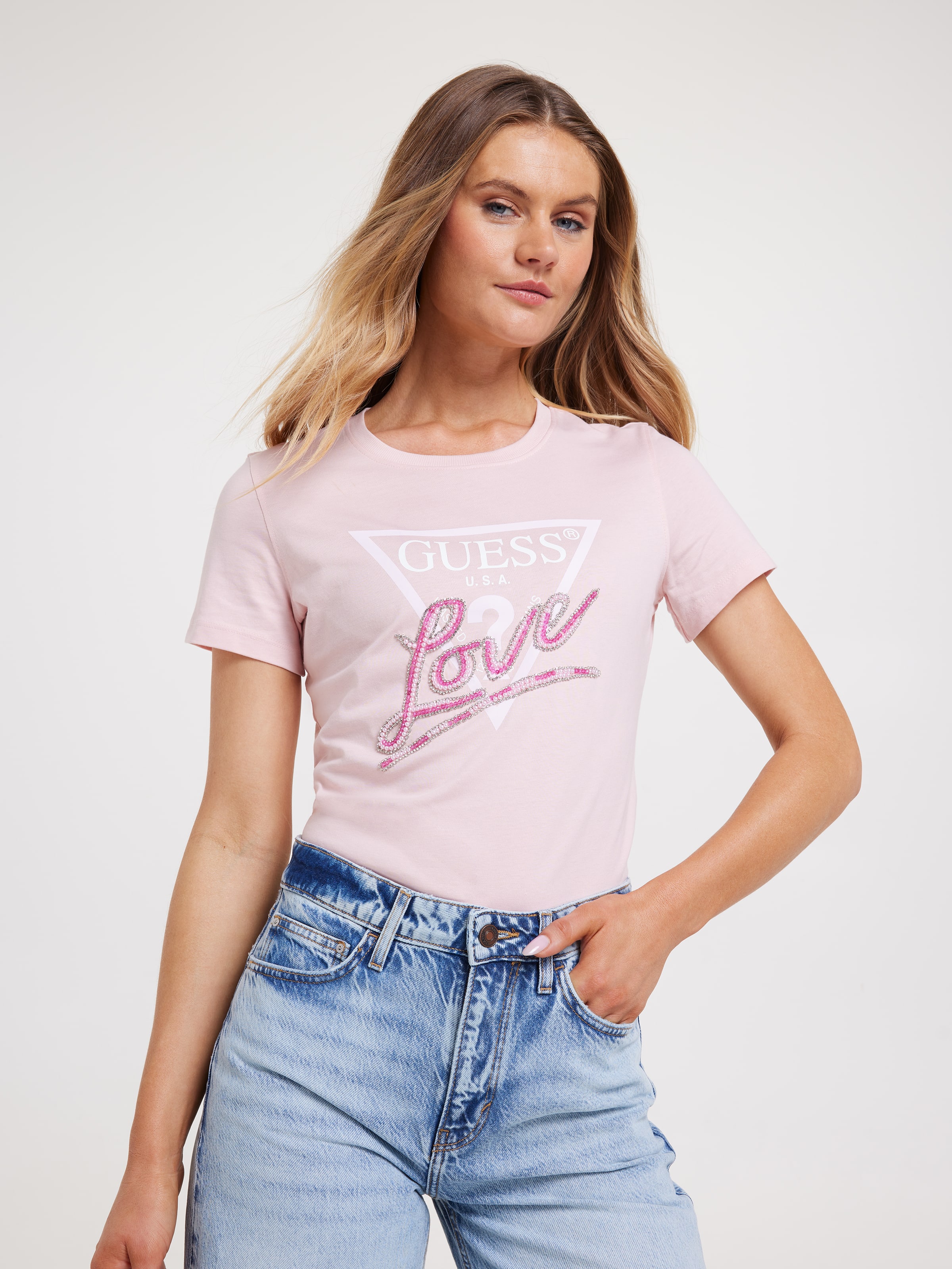 Love Triangle Tee In Pink Pearl