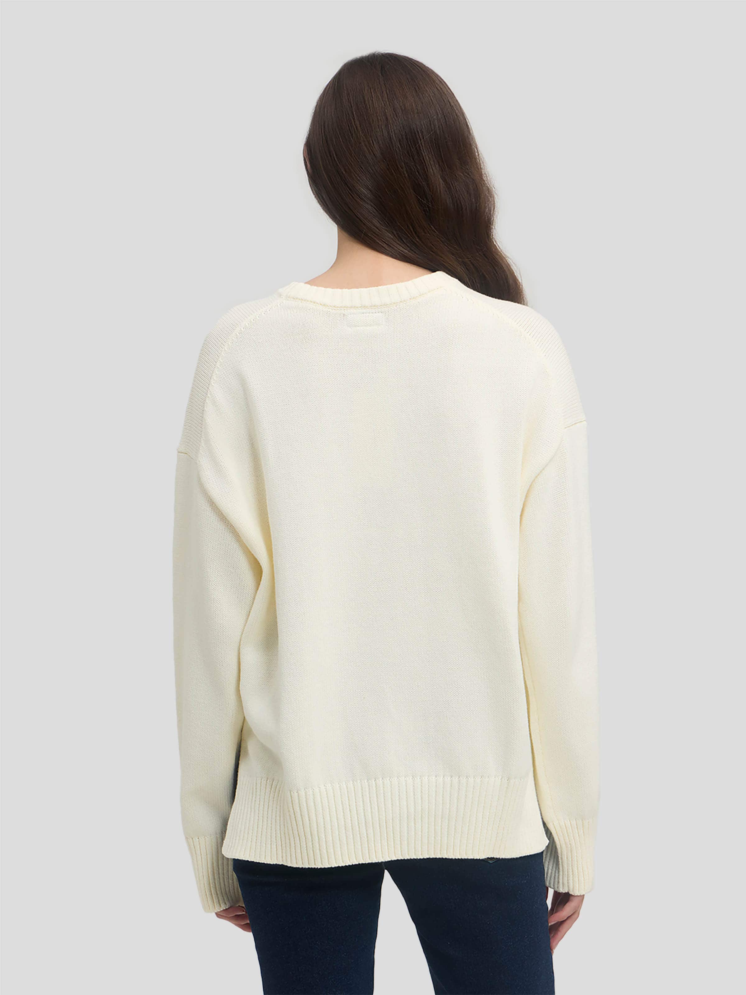Jeans Crew Neck Big Triangle Sweater In Warm White