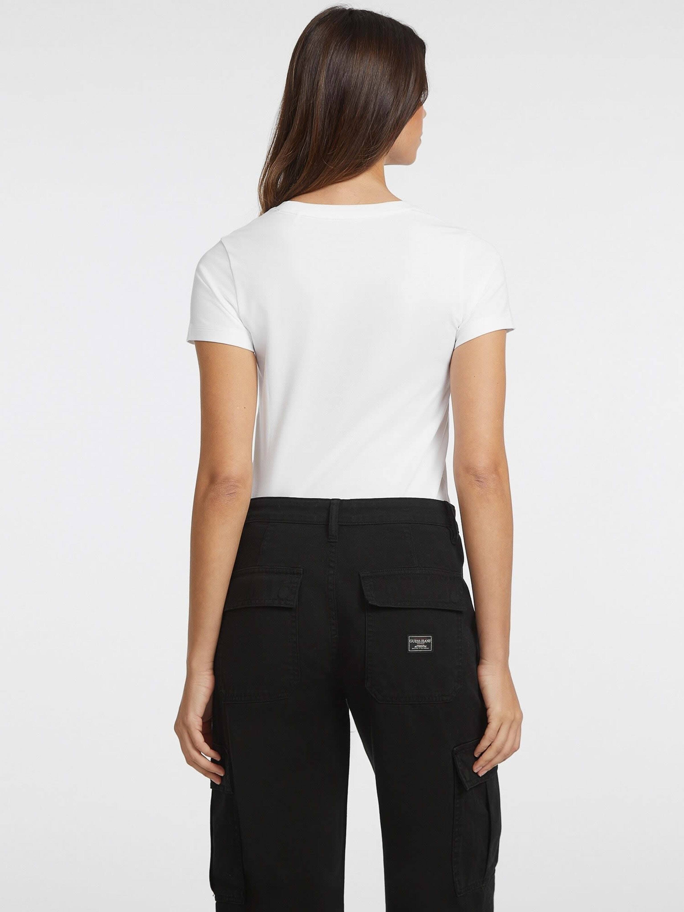 Short Sleeve V Neck Slim Mini America Tee In White