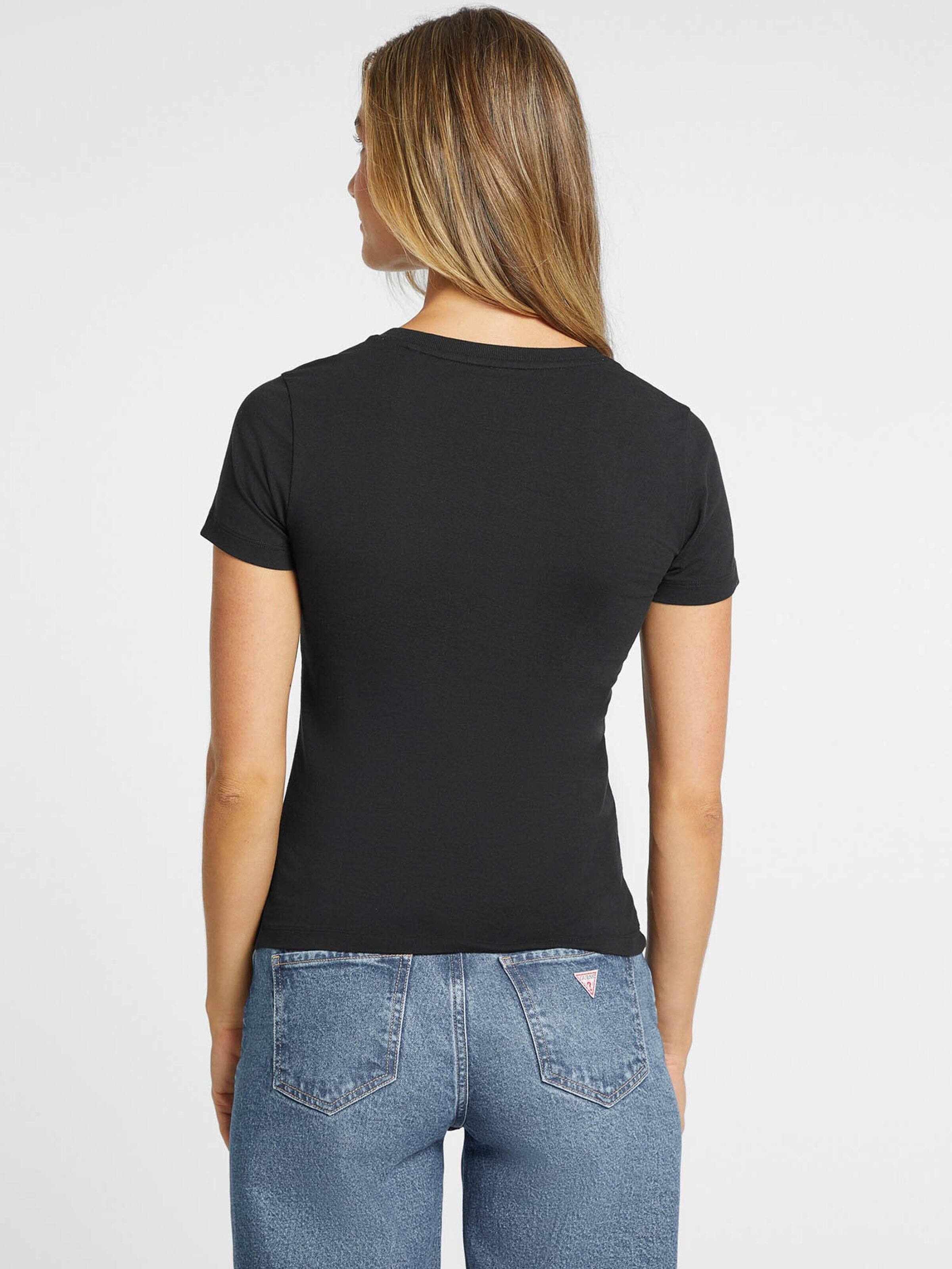 Short Sleeve V neck Slim Mini America Tee In Jet Black