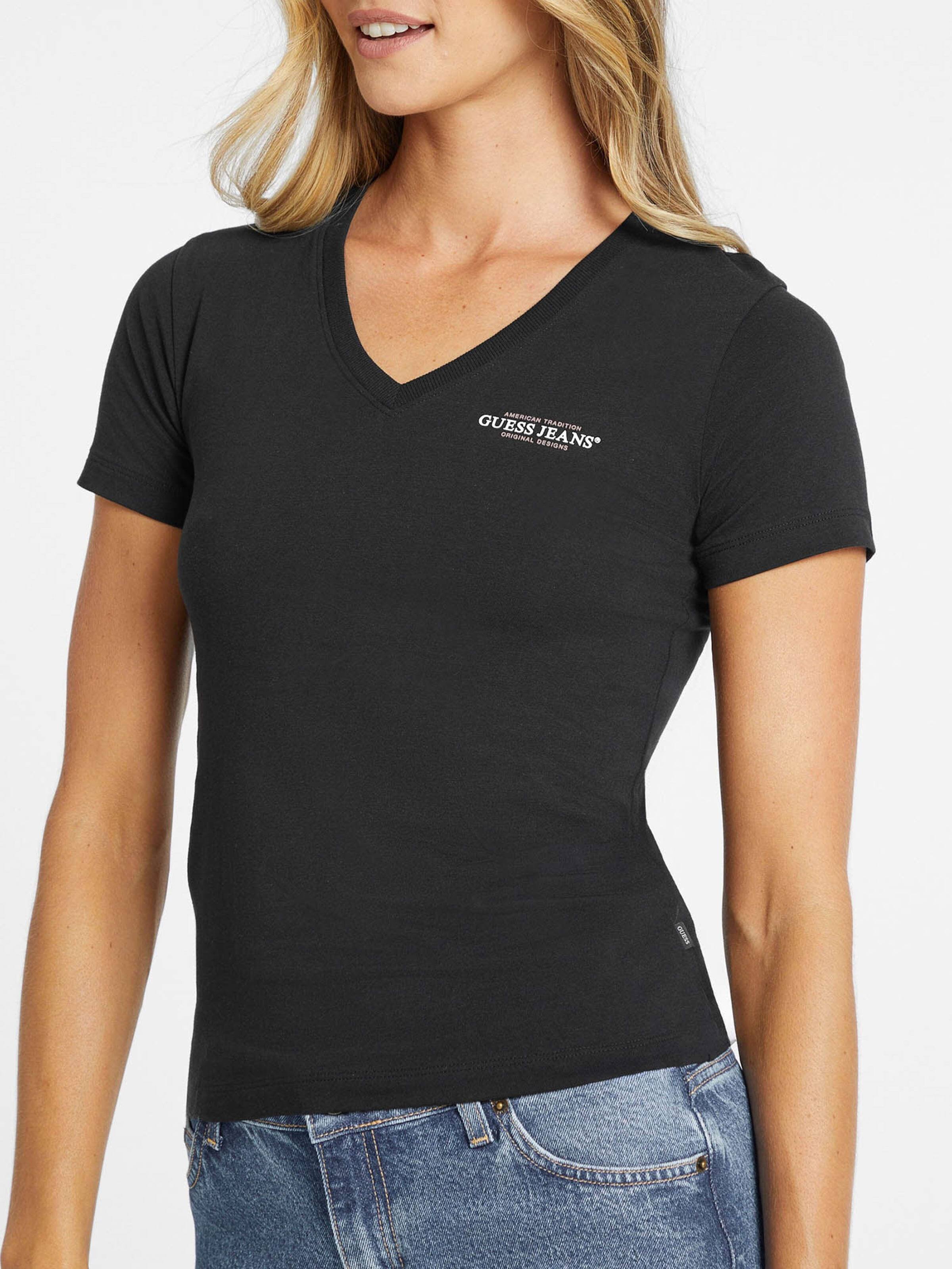 Short Sleeve V neck Slim Mini America Tee In Jet Black