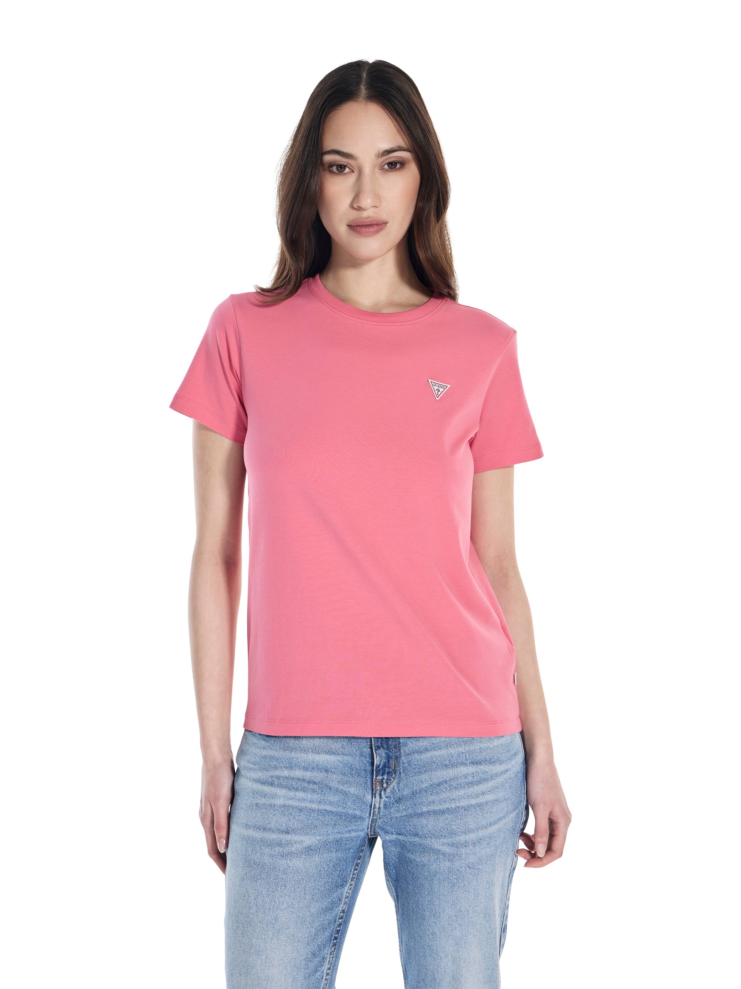 Guess Jeans Regular Mini Triangle Tee In Raspberry Smoothie