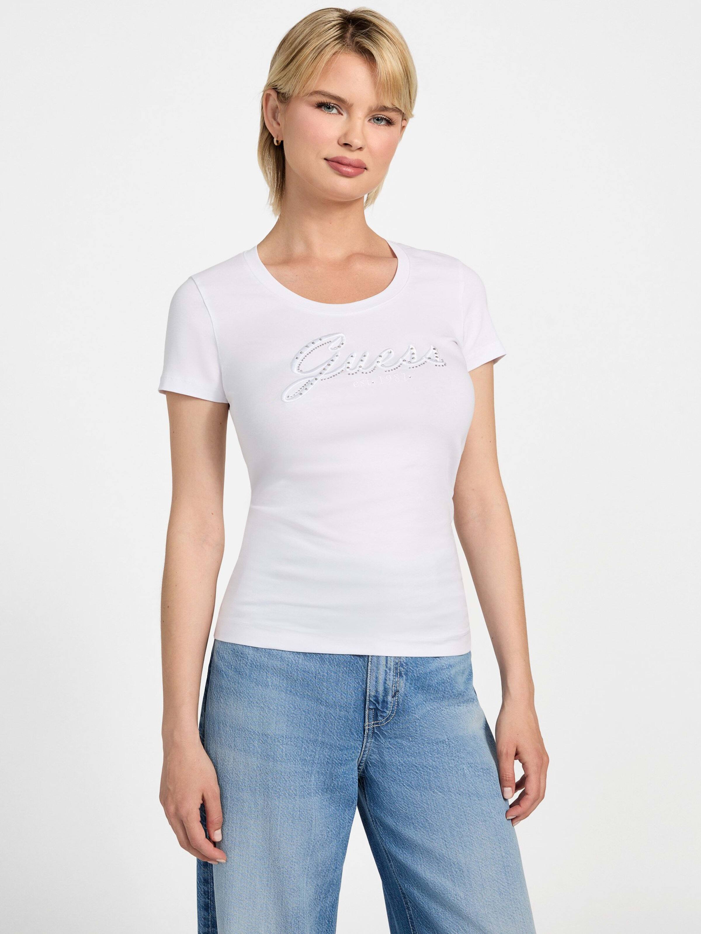 Short Sleeve Embro Script Logo Tee In Pure White