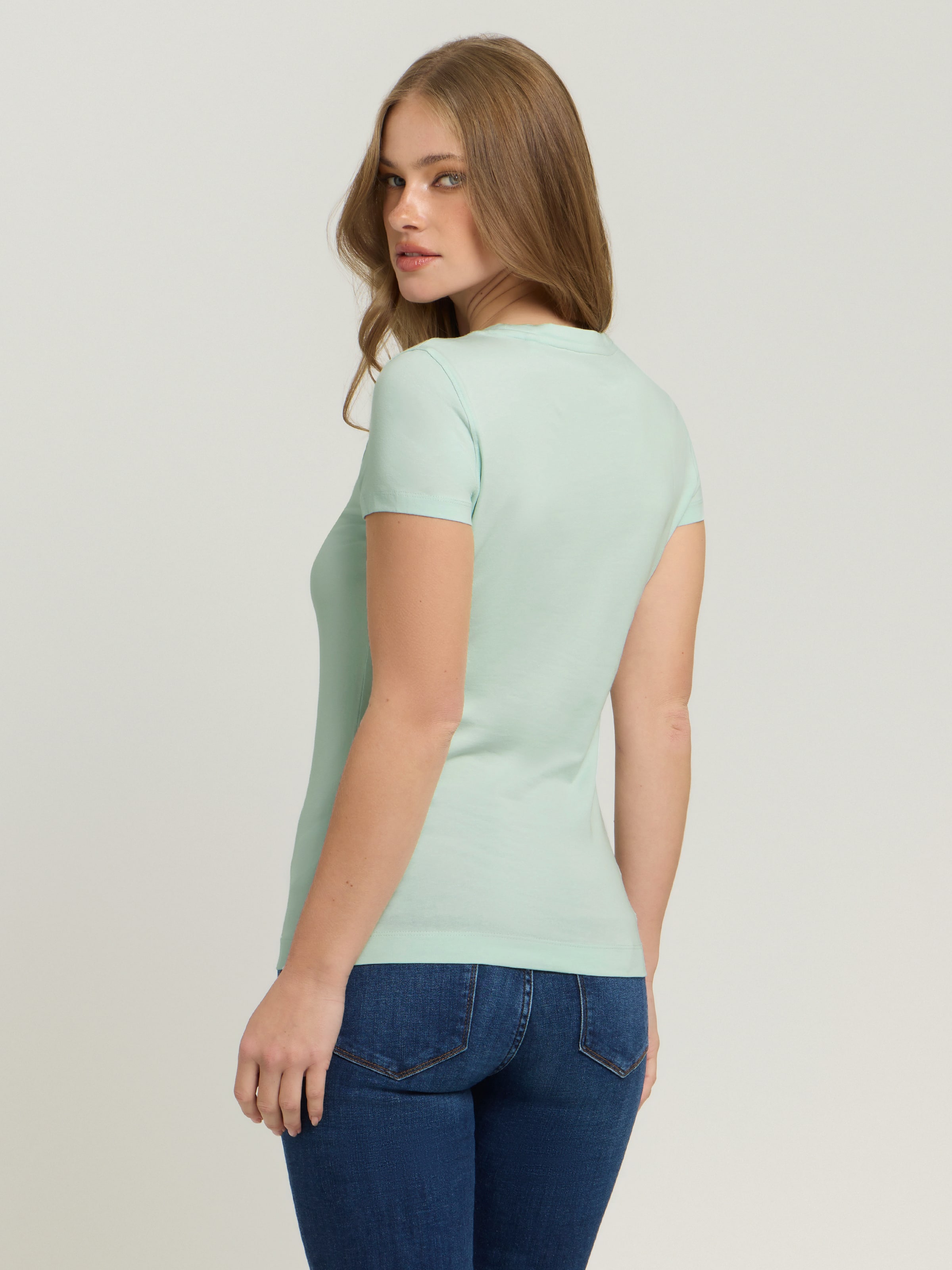 Glitter Degrade Logo Tee In Misty Teal