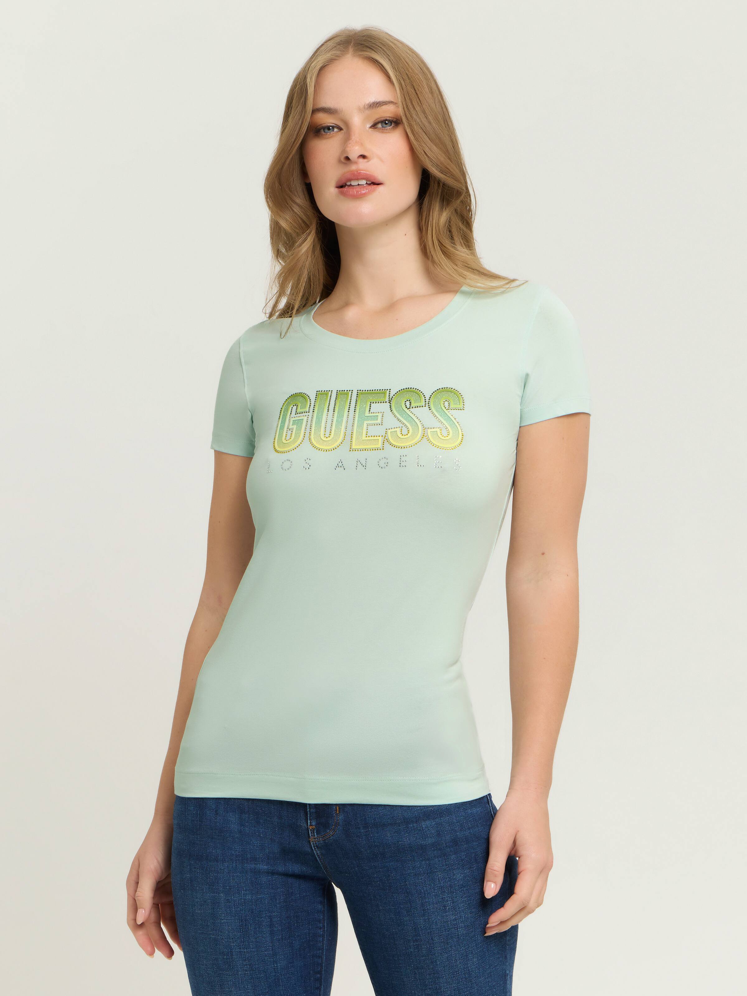 Glitter Degrade Logo Tee In Misty Teal