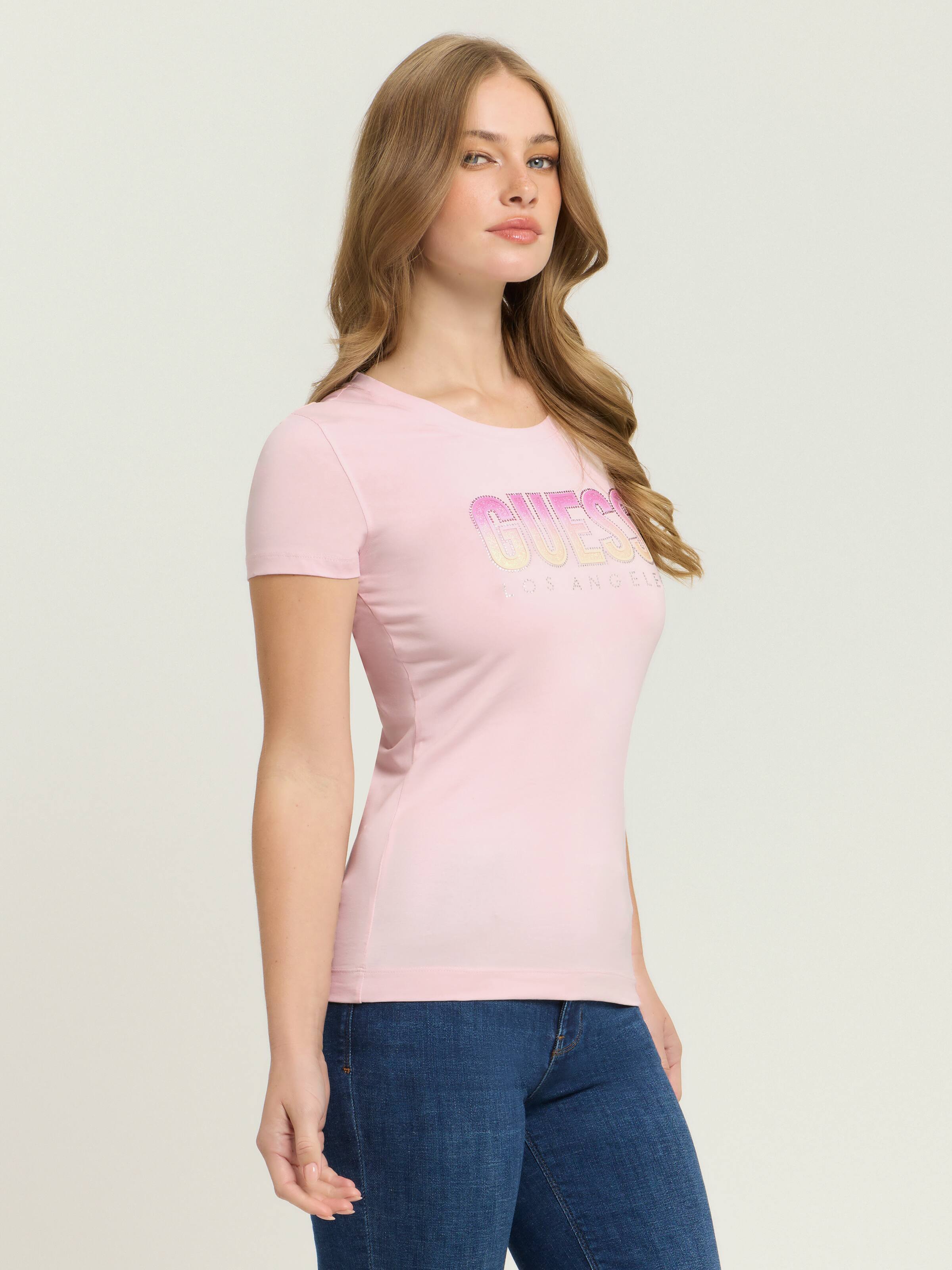 Glitter Degrade Logo Tee In Low Key Pink