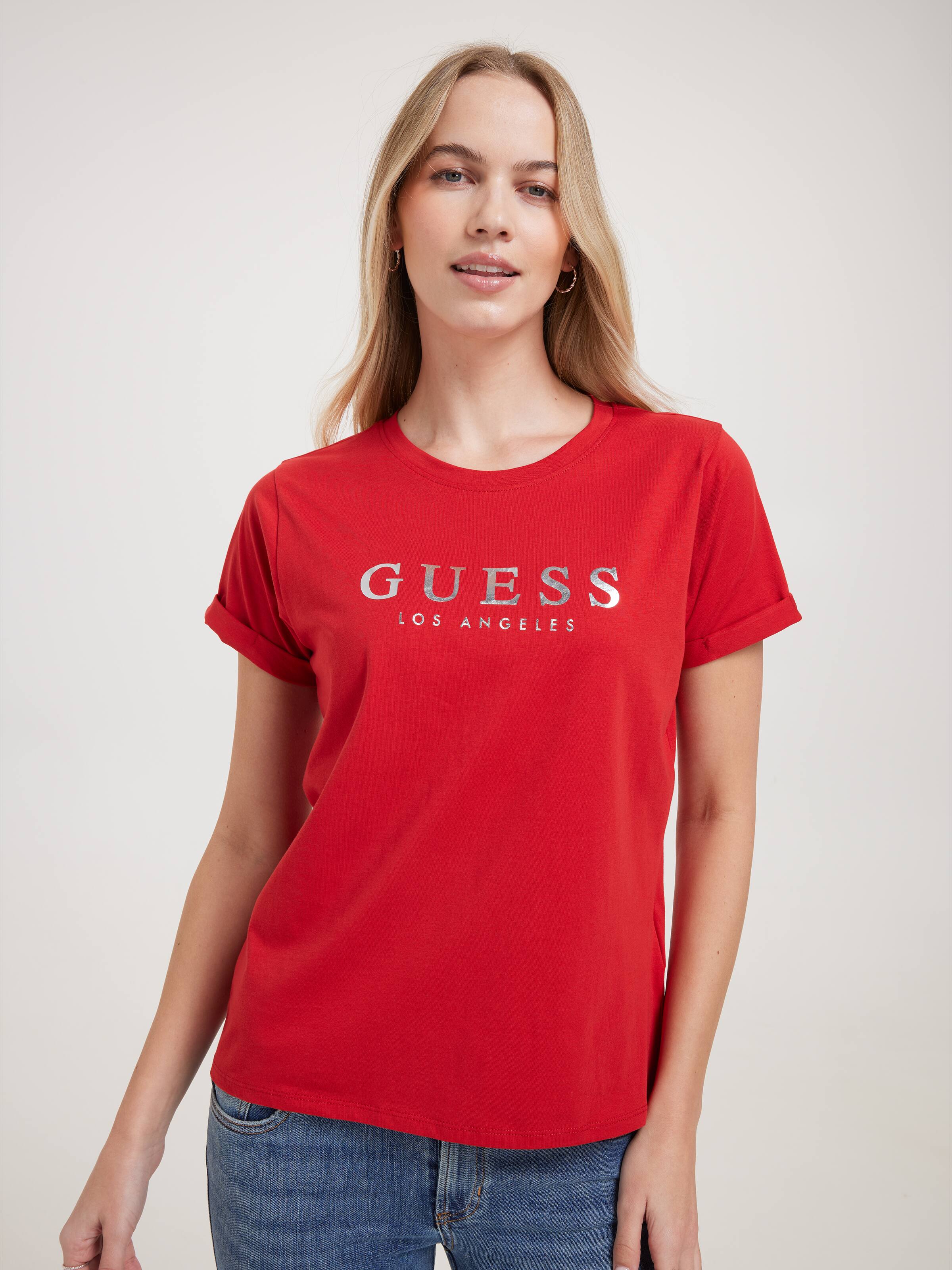 Rolled Up Tee In Hot Pepper Red