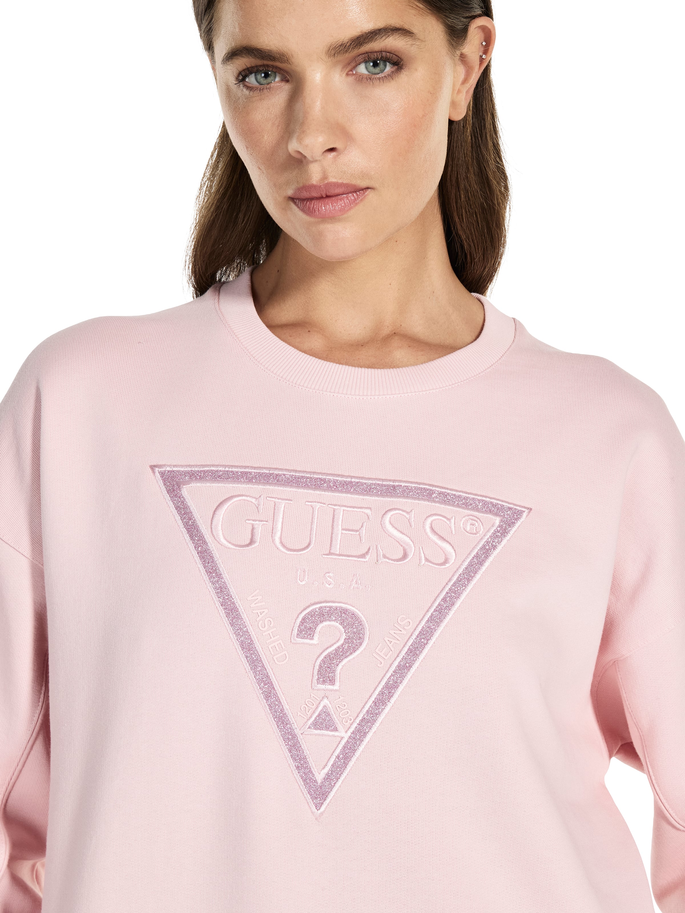 Long Sleeve Triangle Glitter Sweatshirt In Pink Roses
