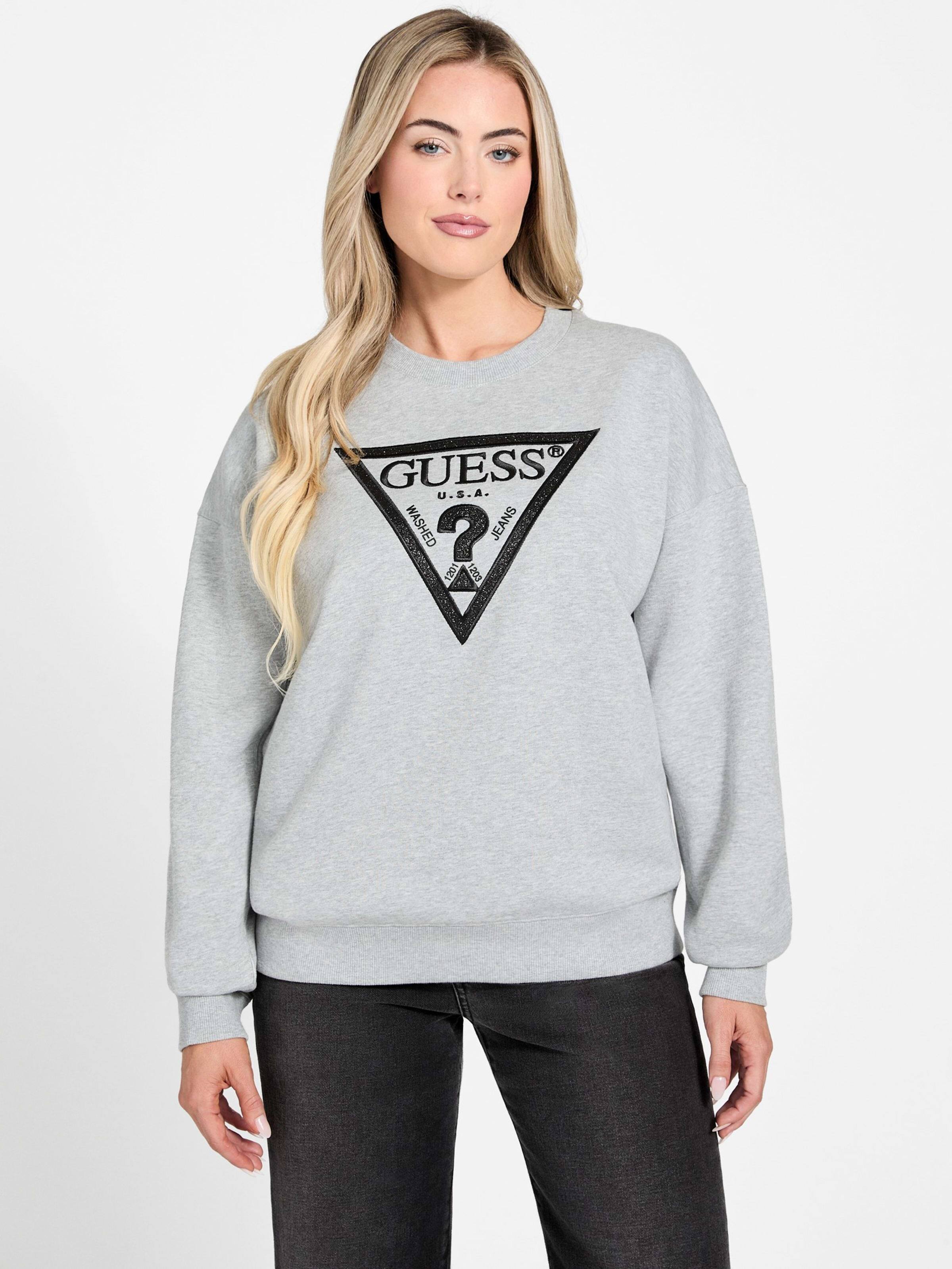 Long Sleeve Triangle Glitter Sweatshirt In Light Melange Grey