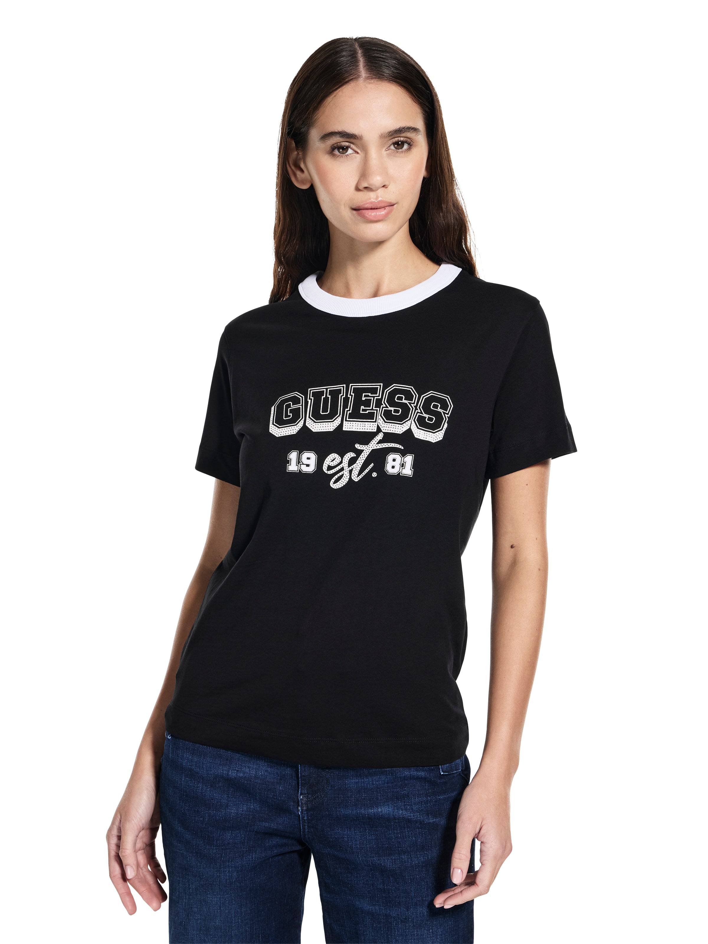 Short Sleeve College Tee In Jet Black