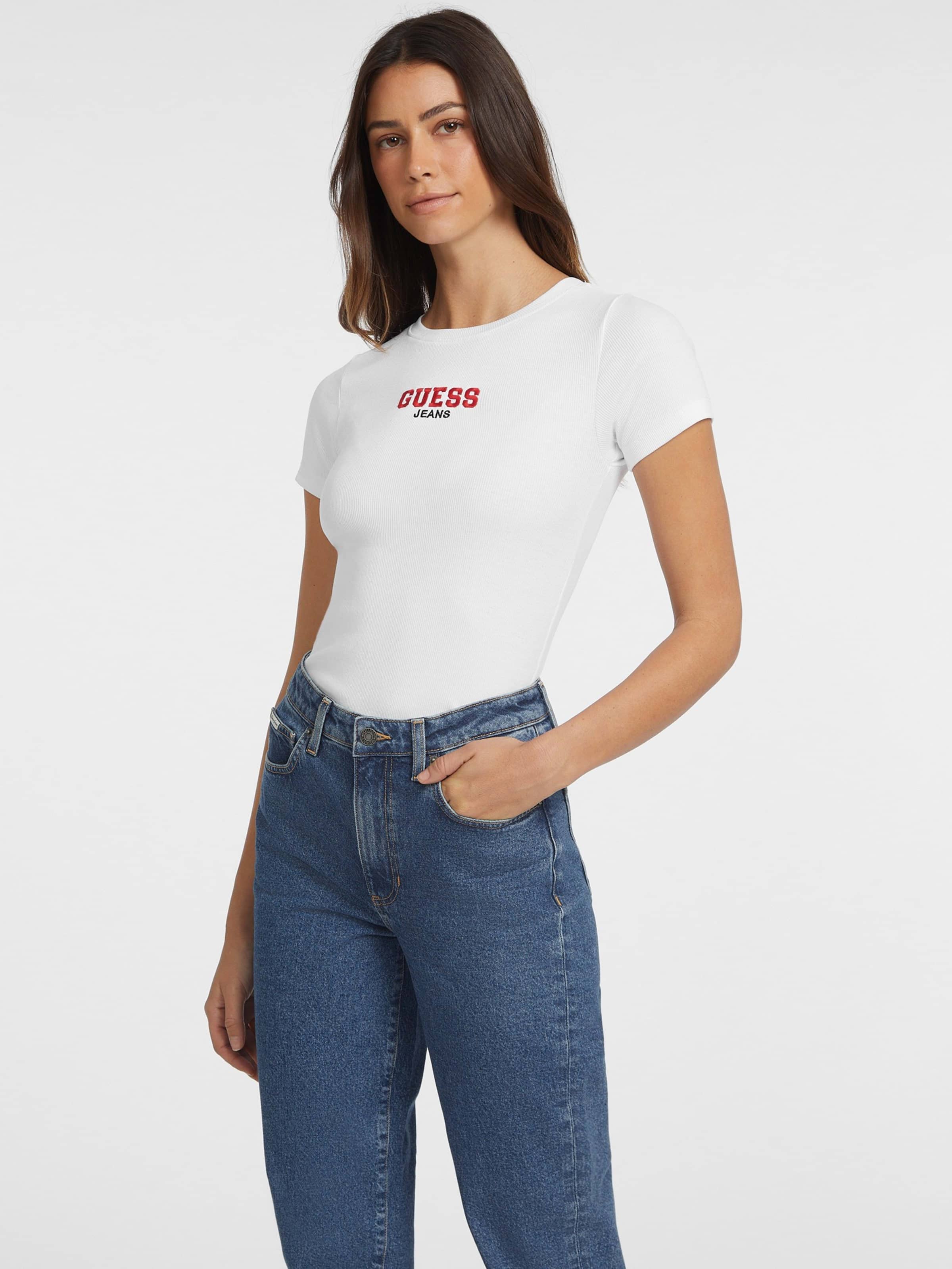 Slim Rib Embroidered Logo Tee In White