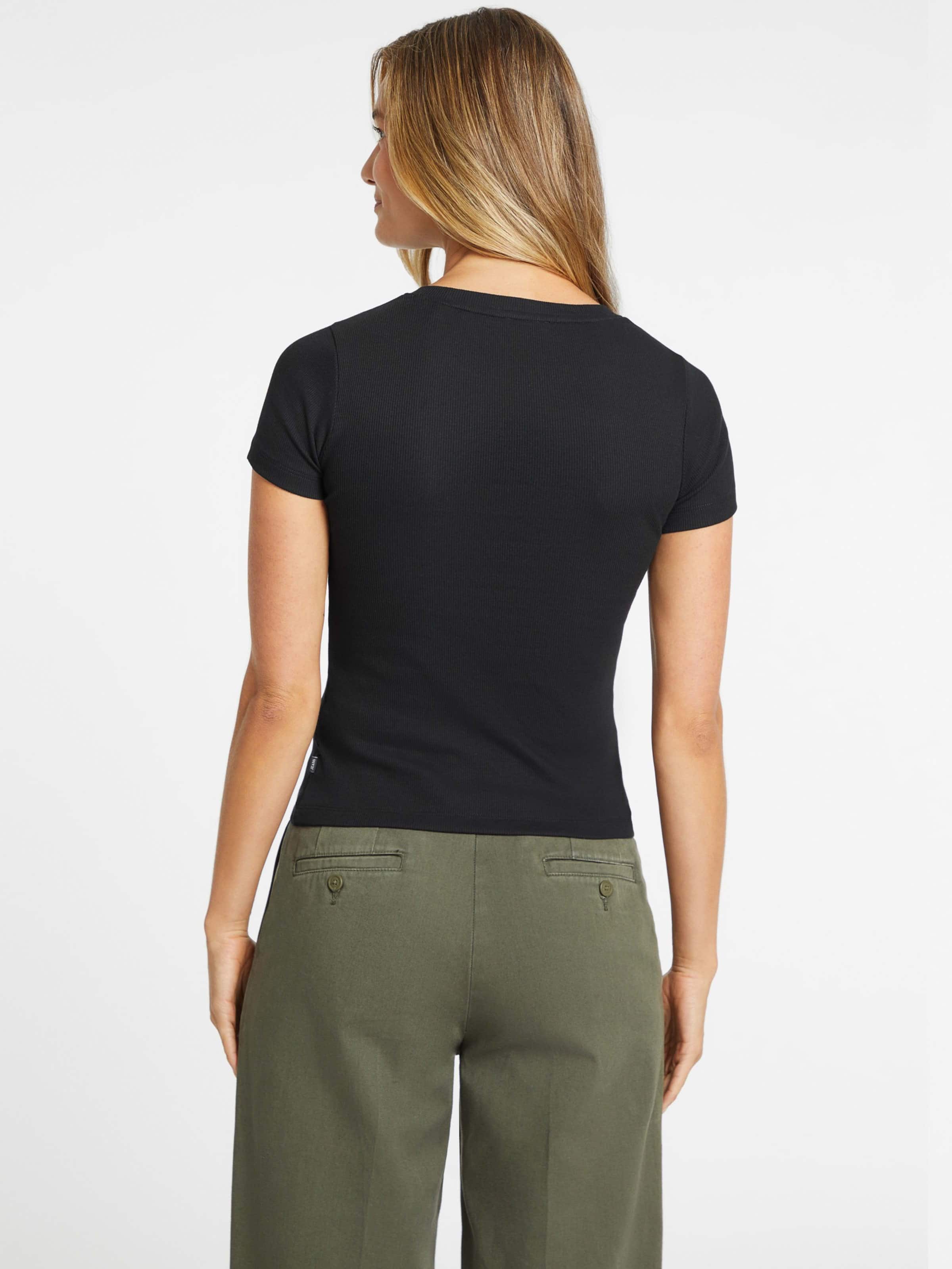 Jeans Slim Rib Embroidered Tee In Black