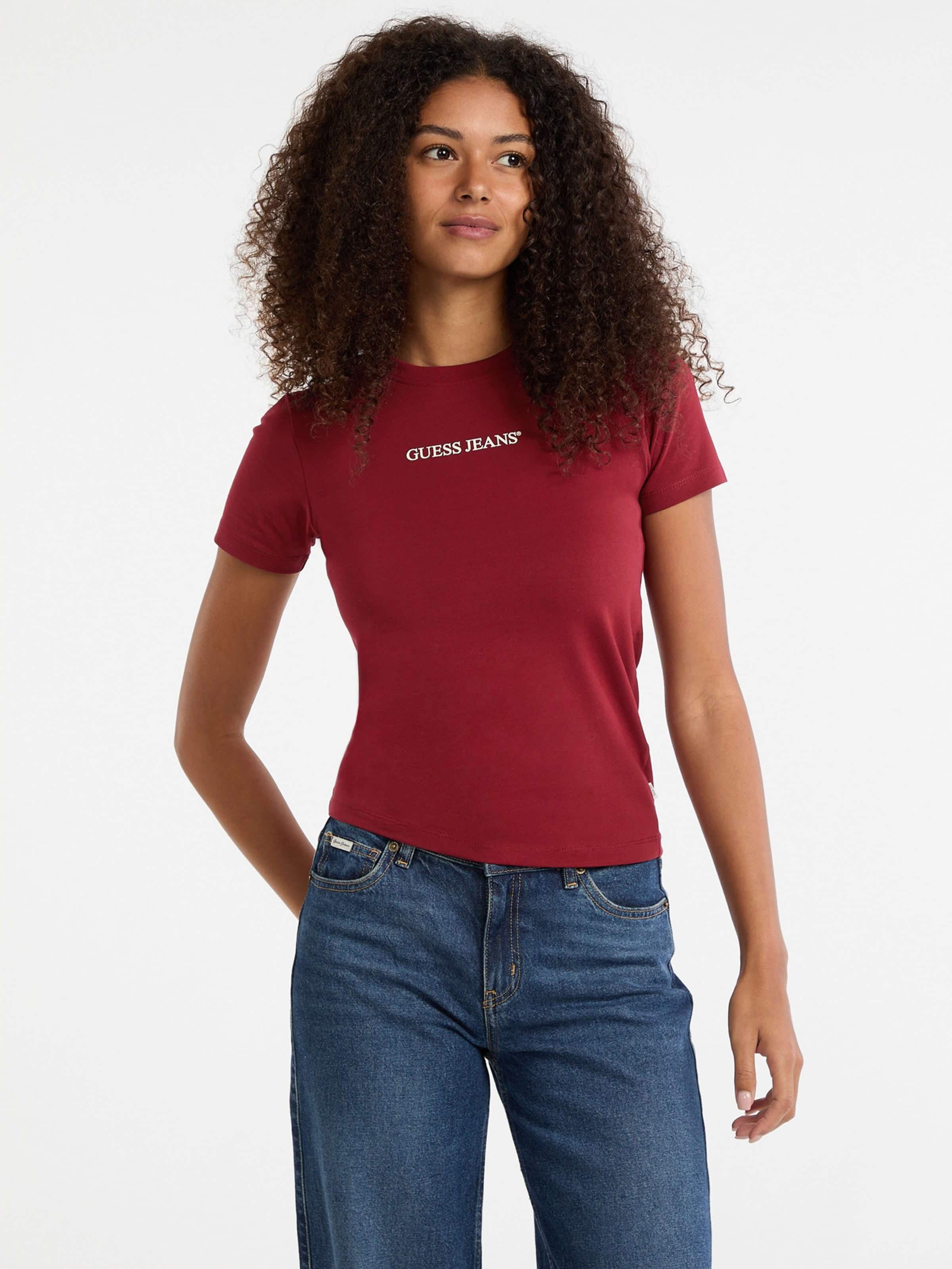 Jeans Slim Logo Print Tee In Ravishing Red