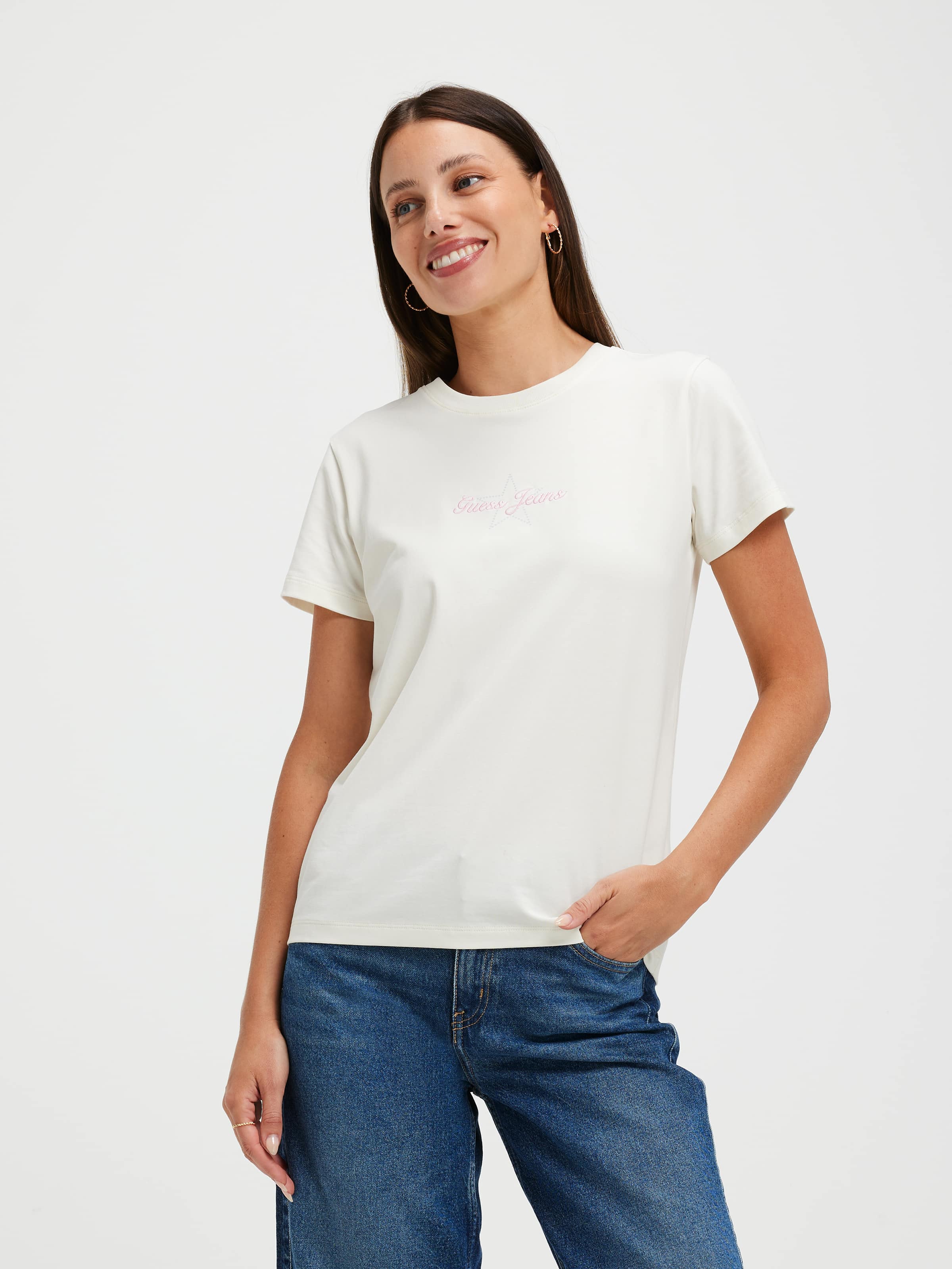 Jeans Star Embroidered Tee In Sandy Shore