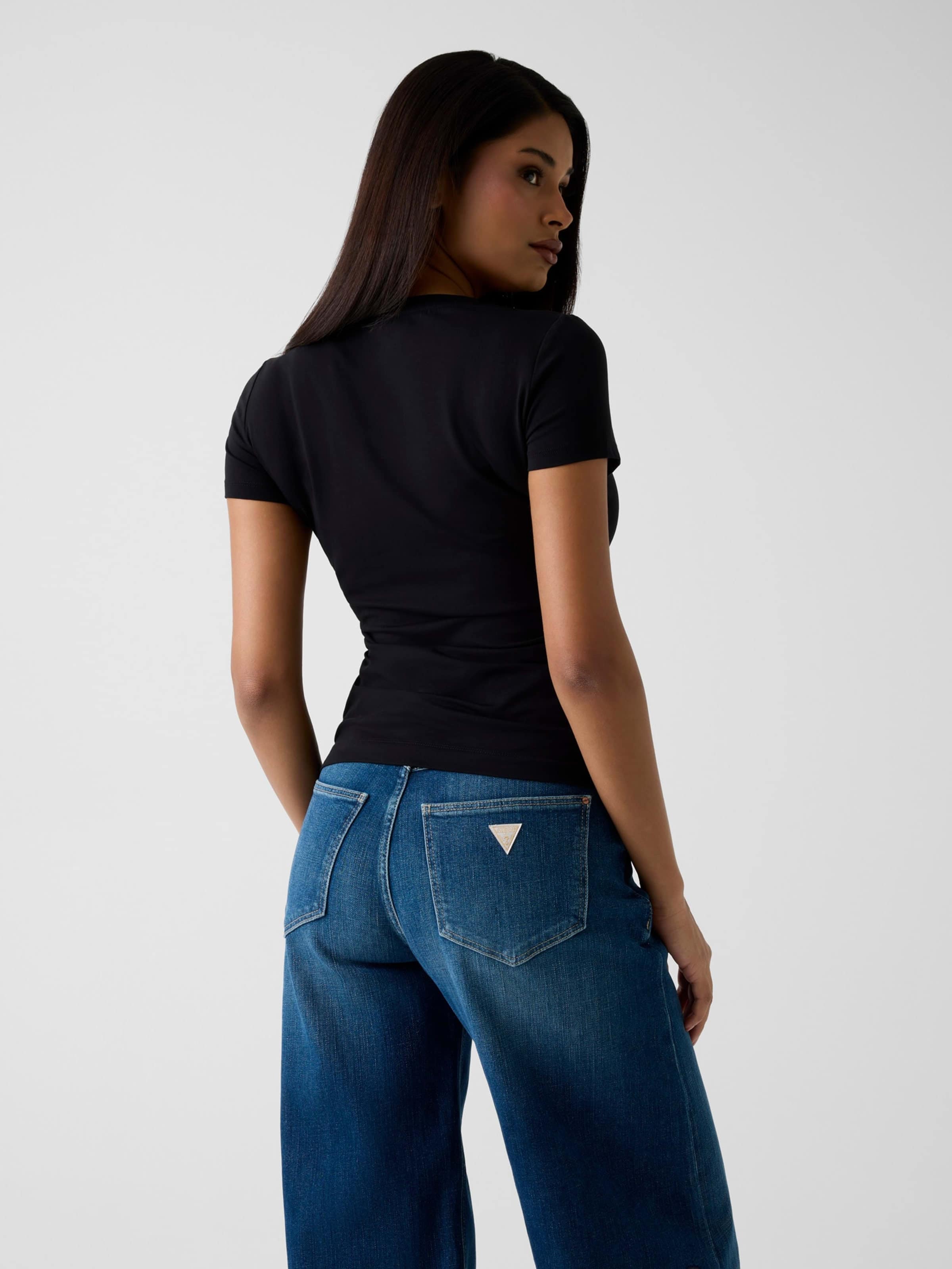 Short Sleeve Crew Neck Guess Script Tee In Black
