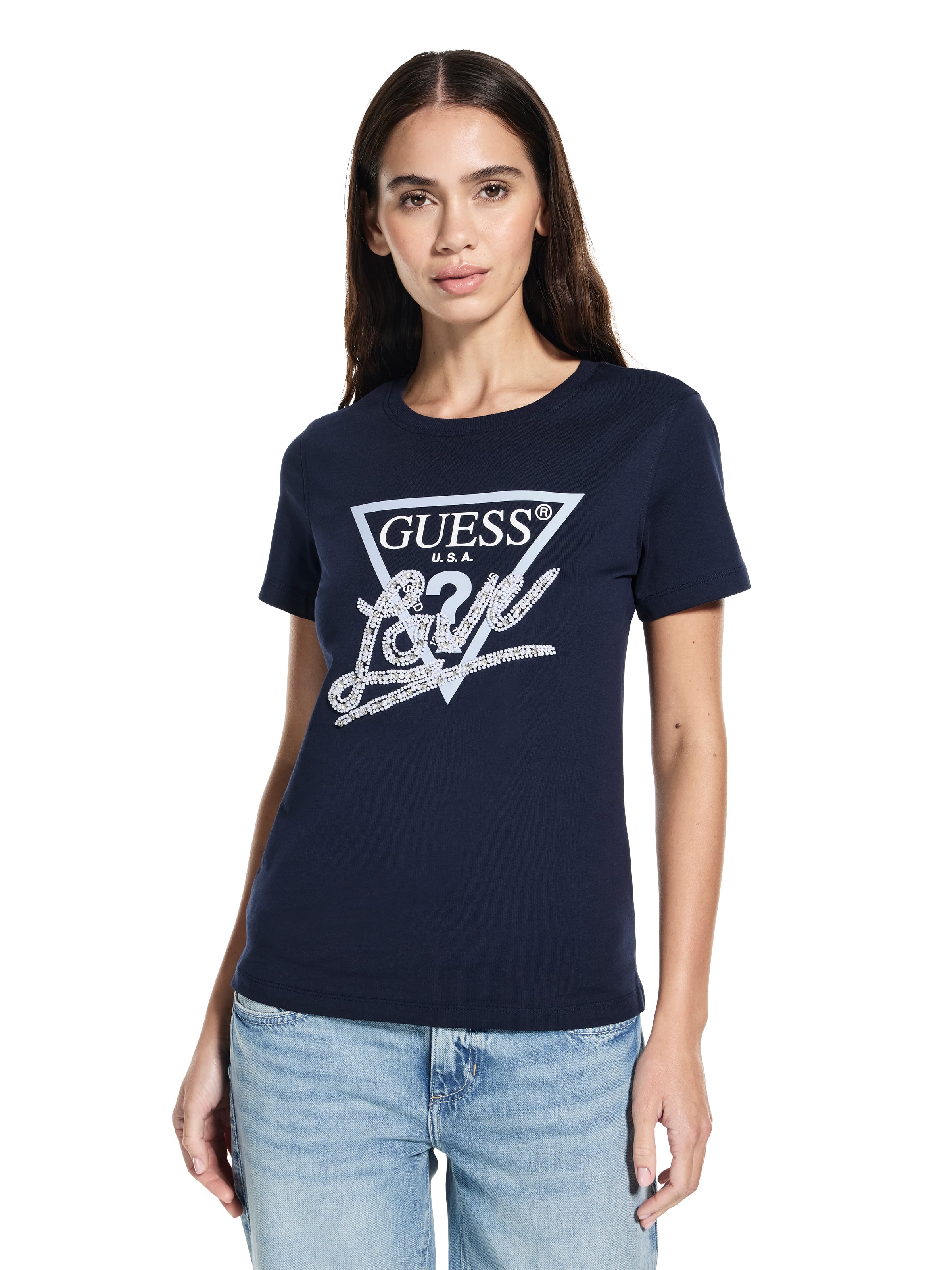 Short Sleeve Pearls Love Triangle Tee In Suiting Blue