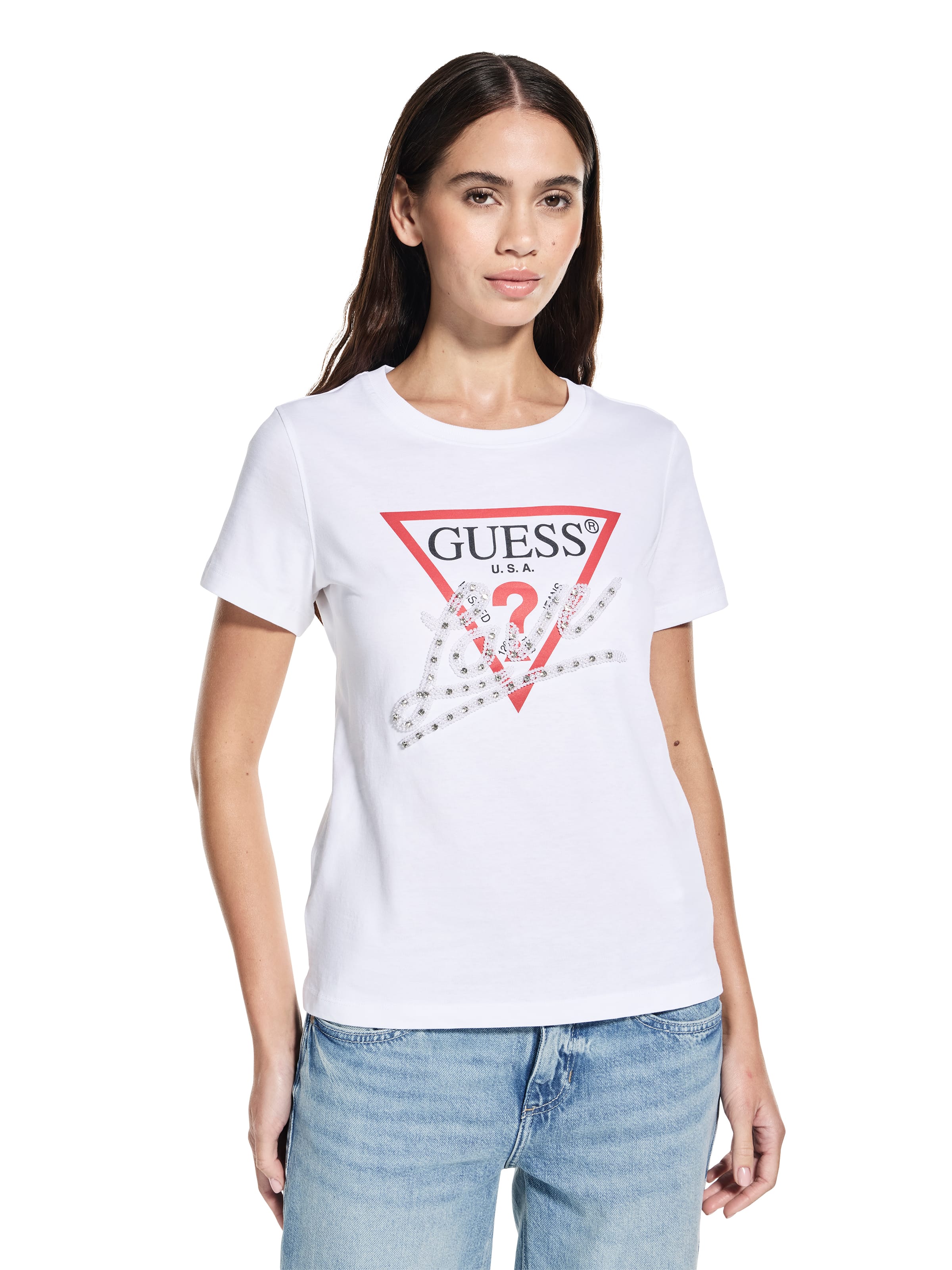 Pearls Love Triangle Tee In Pure White