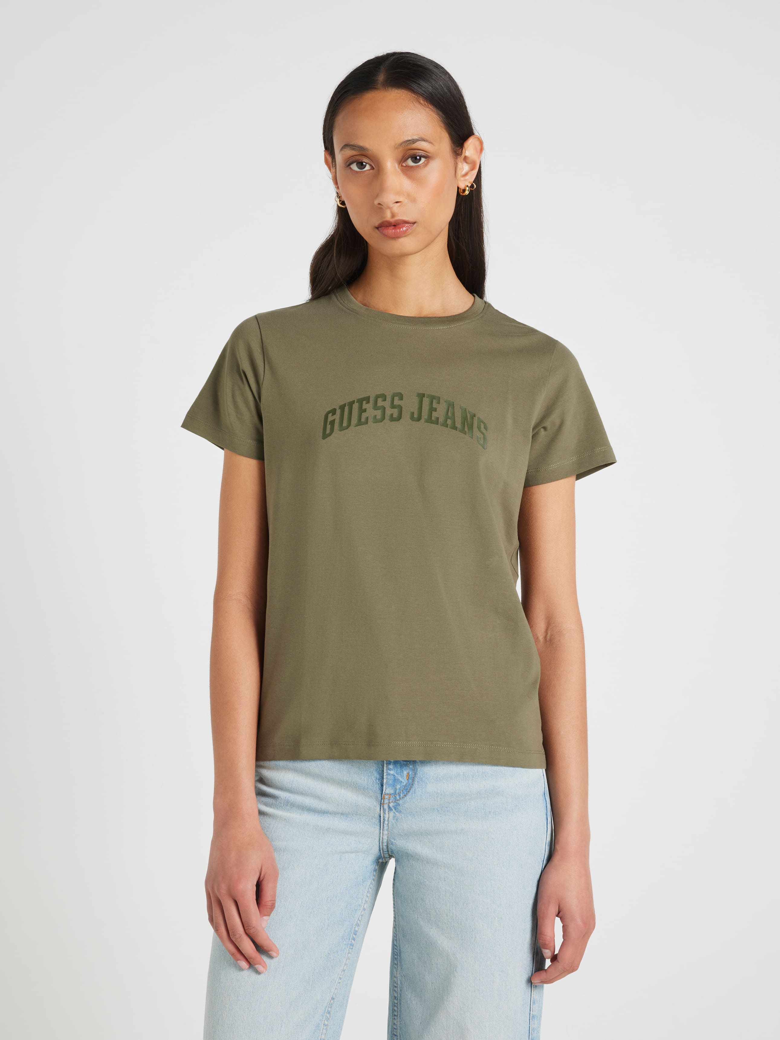 Jeans Tonal Print Tee In Olive Light Green