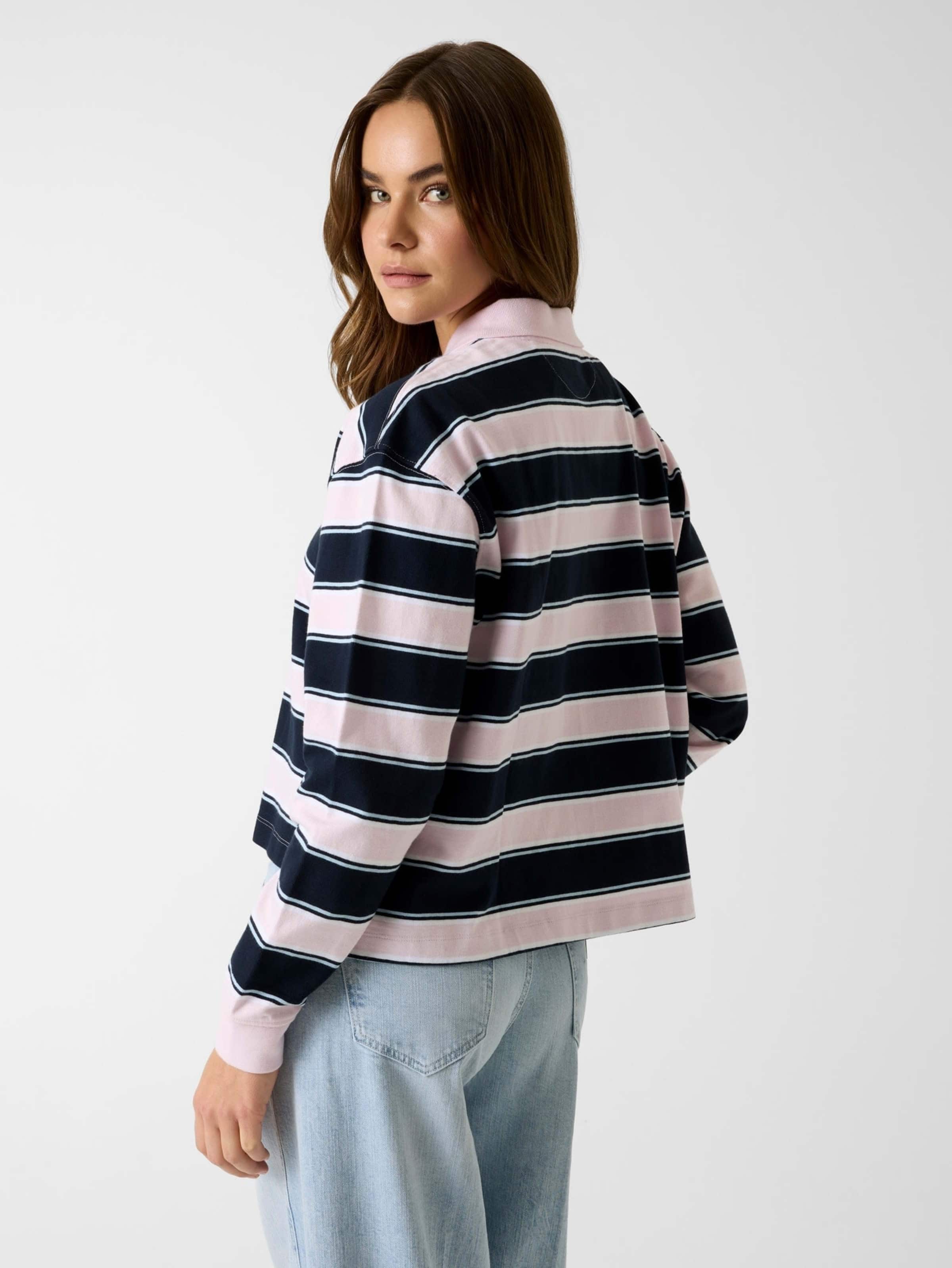 Oversized Crop Polo Shirt In Liliac Stripe