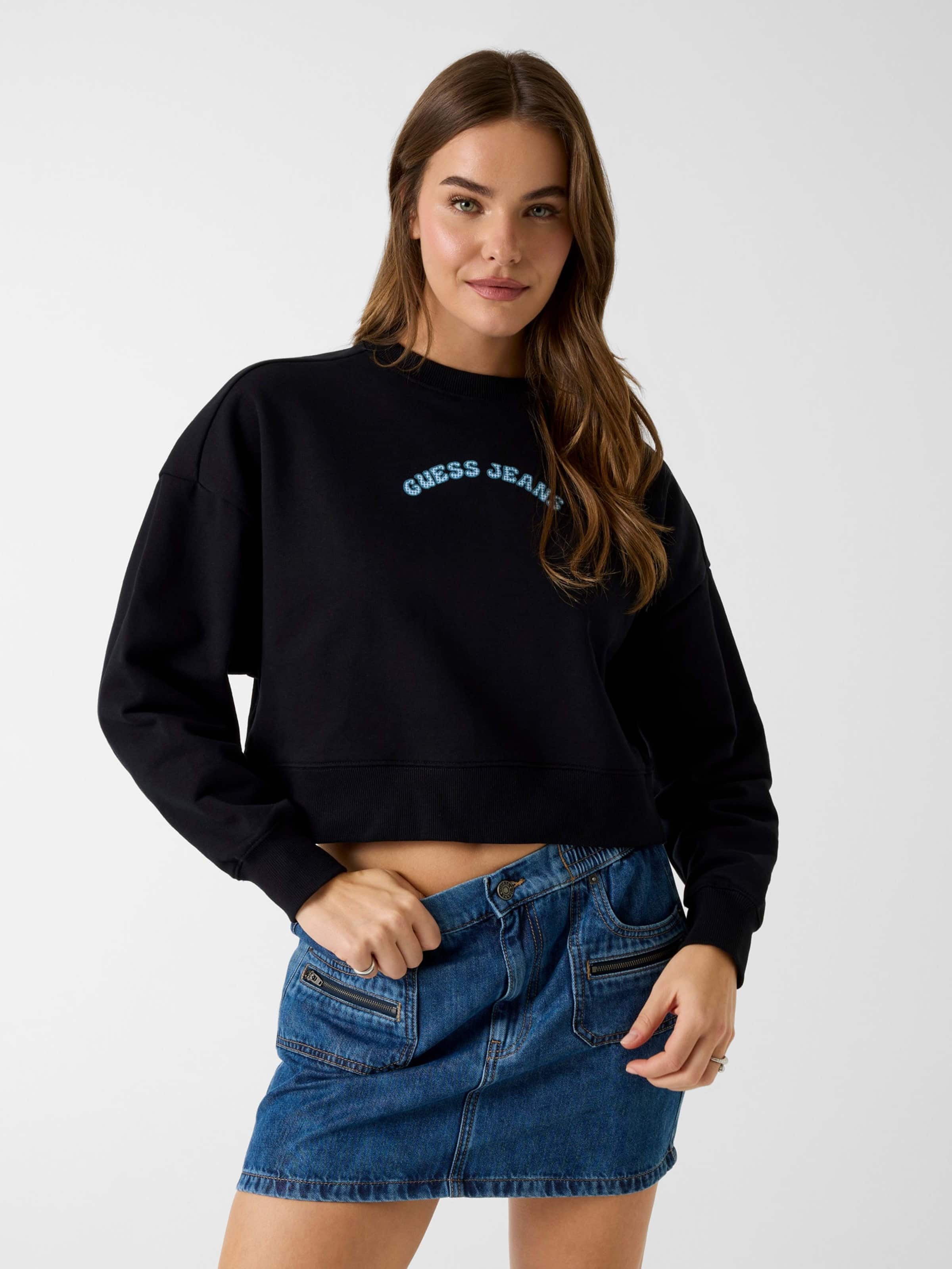 Jeans Drop Shoulder Crop Sweat In Jet Black