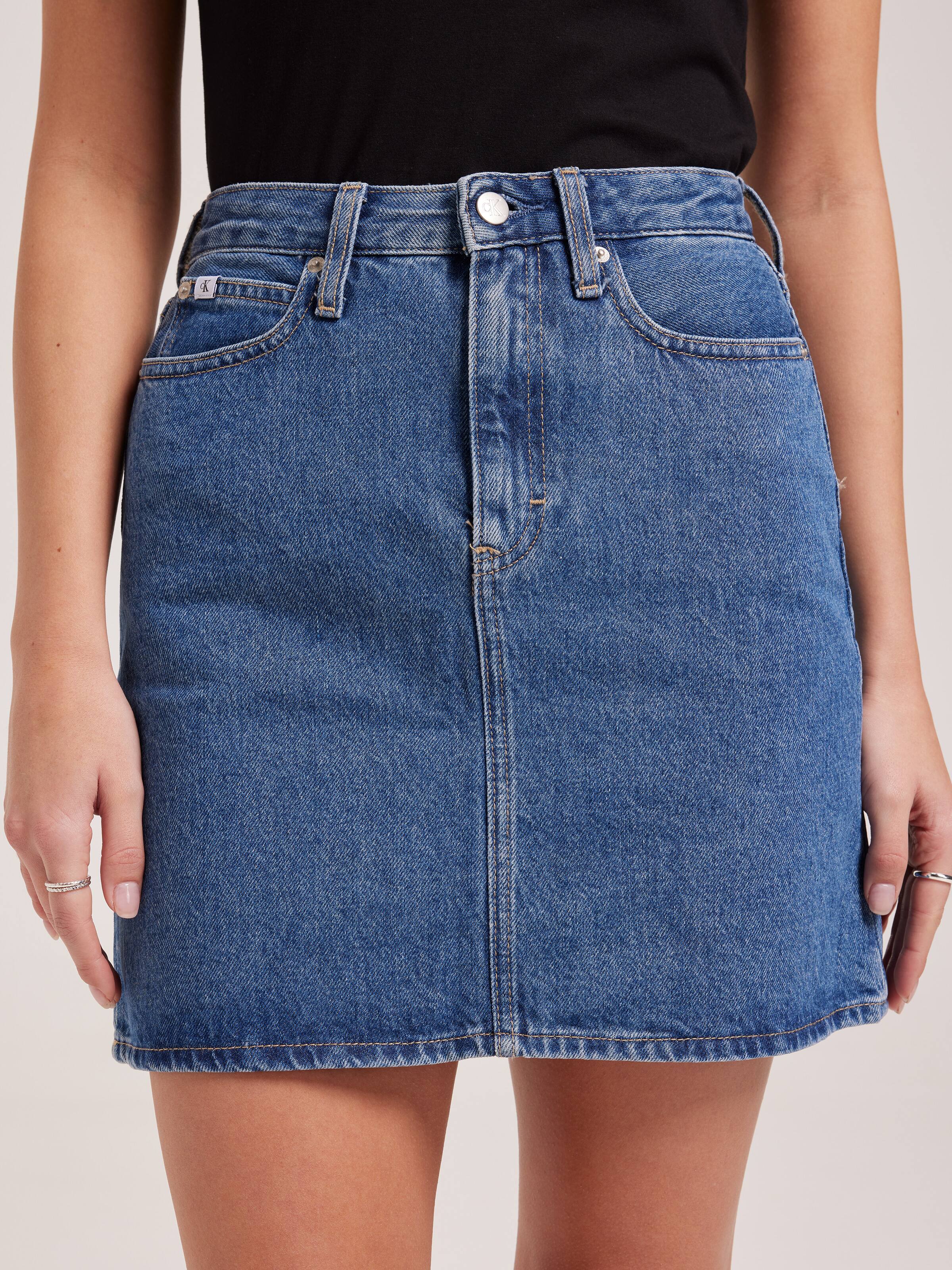 Hi Rise A-Line Mini Skirt In Medium Denim