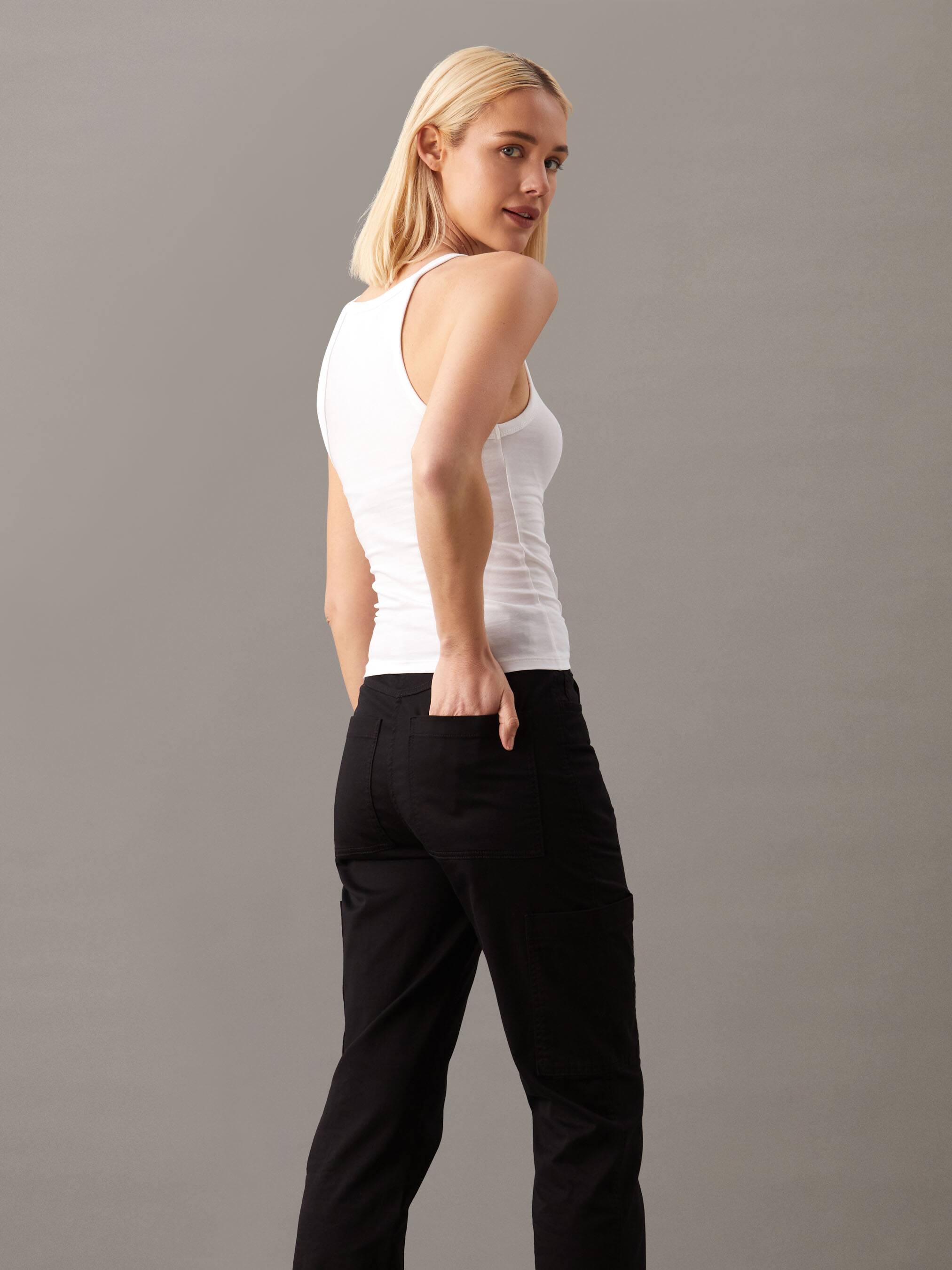 Outlined Strappy Tank In White