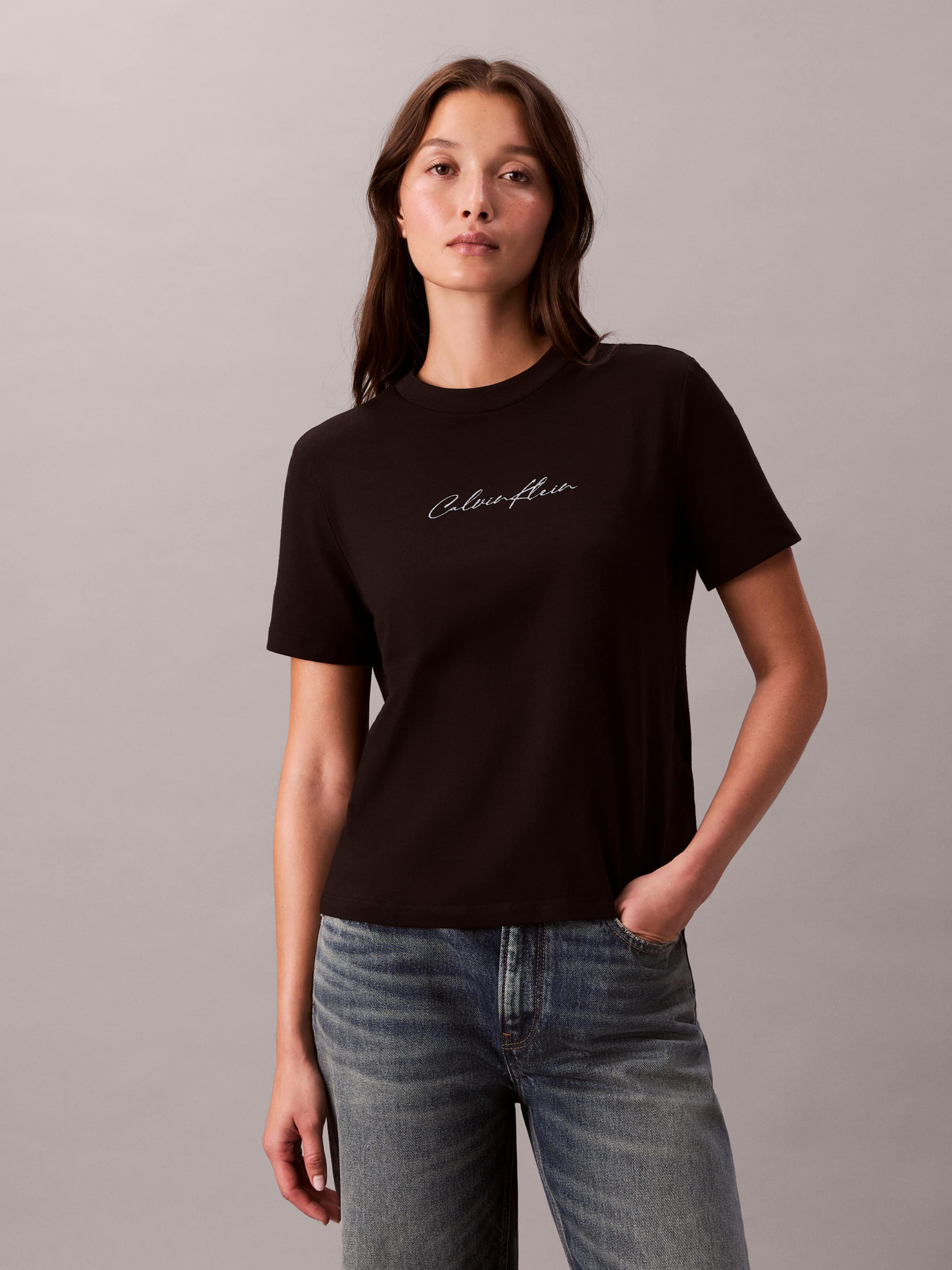 Script Glitter Slim Tee In Black