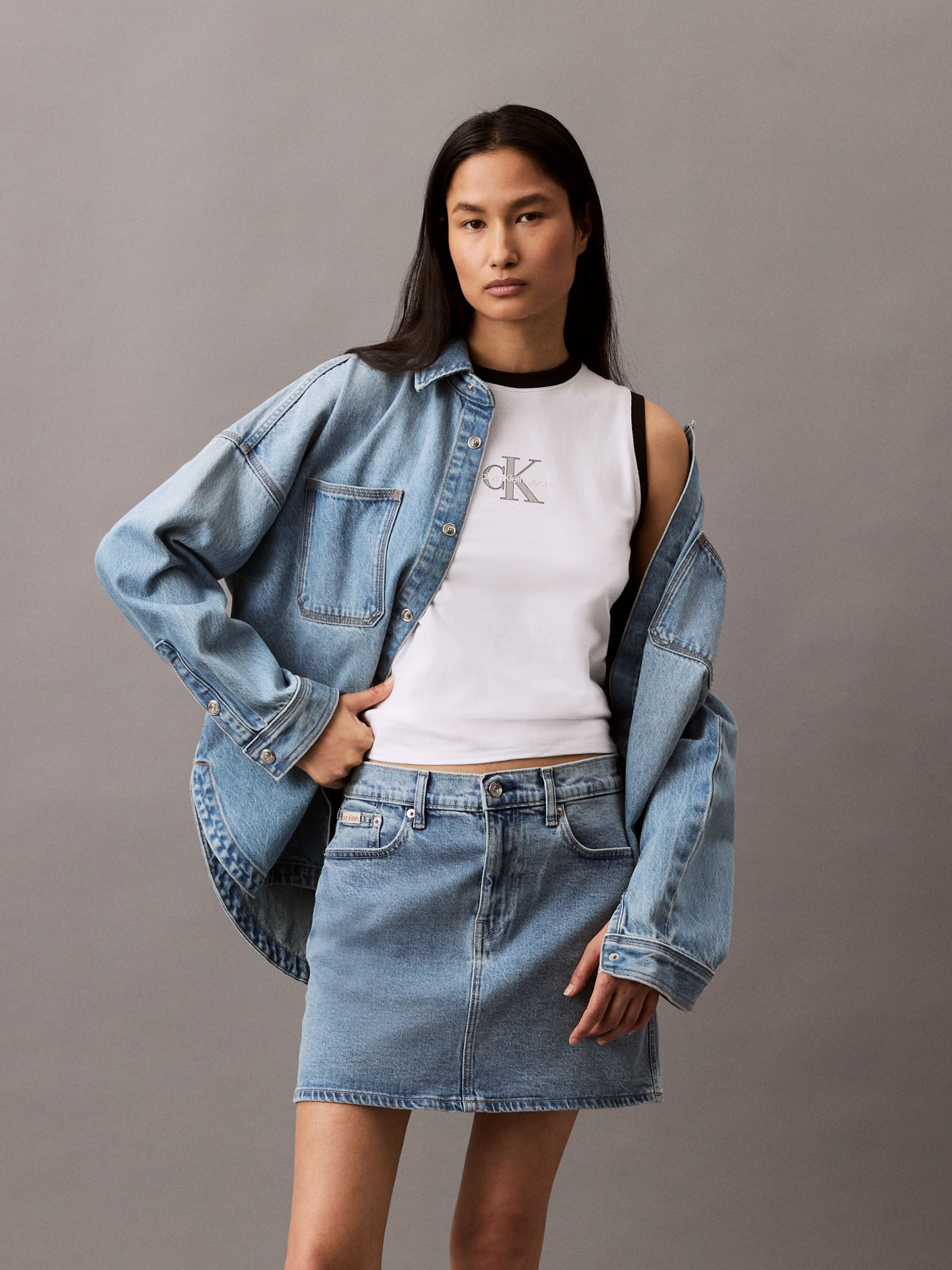 Denim Mini Skirt In Blue Stone