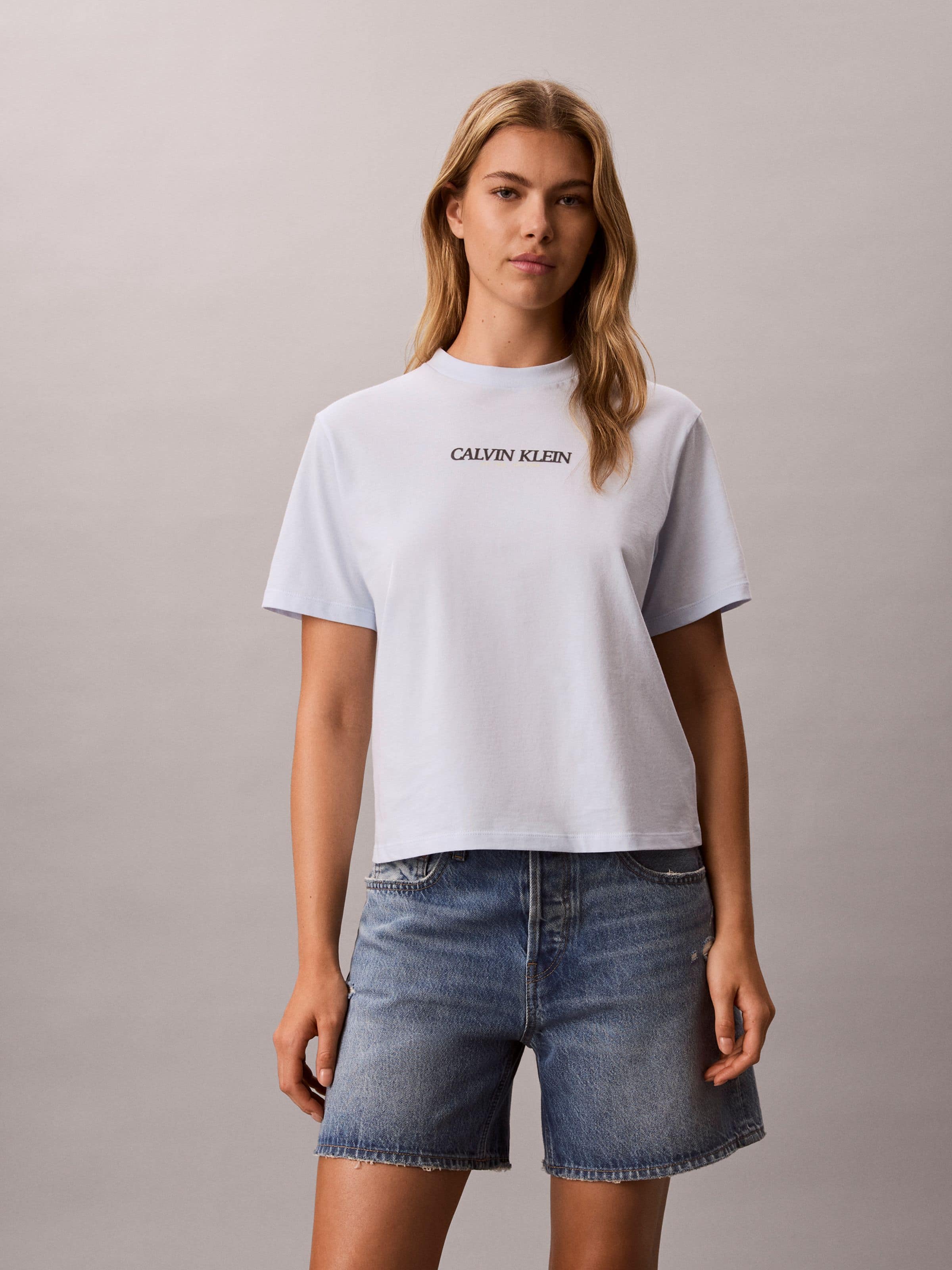 Boxy Logo Graphic Tee In Blue Dream