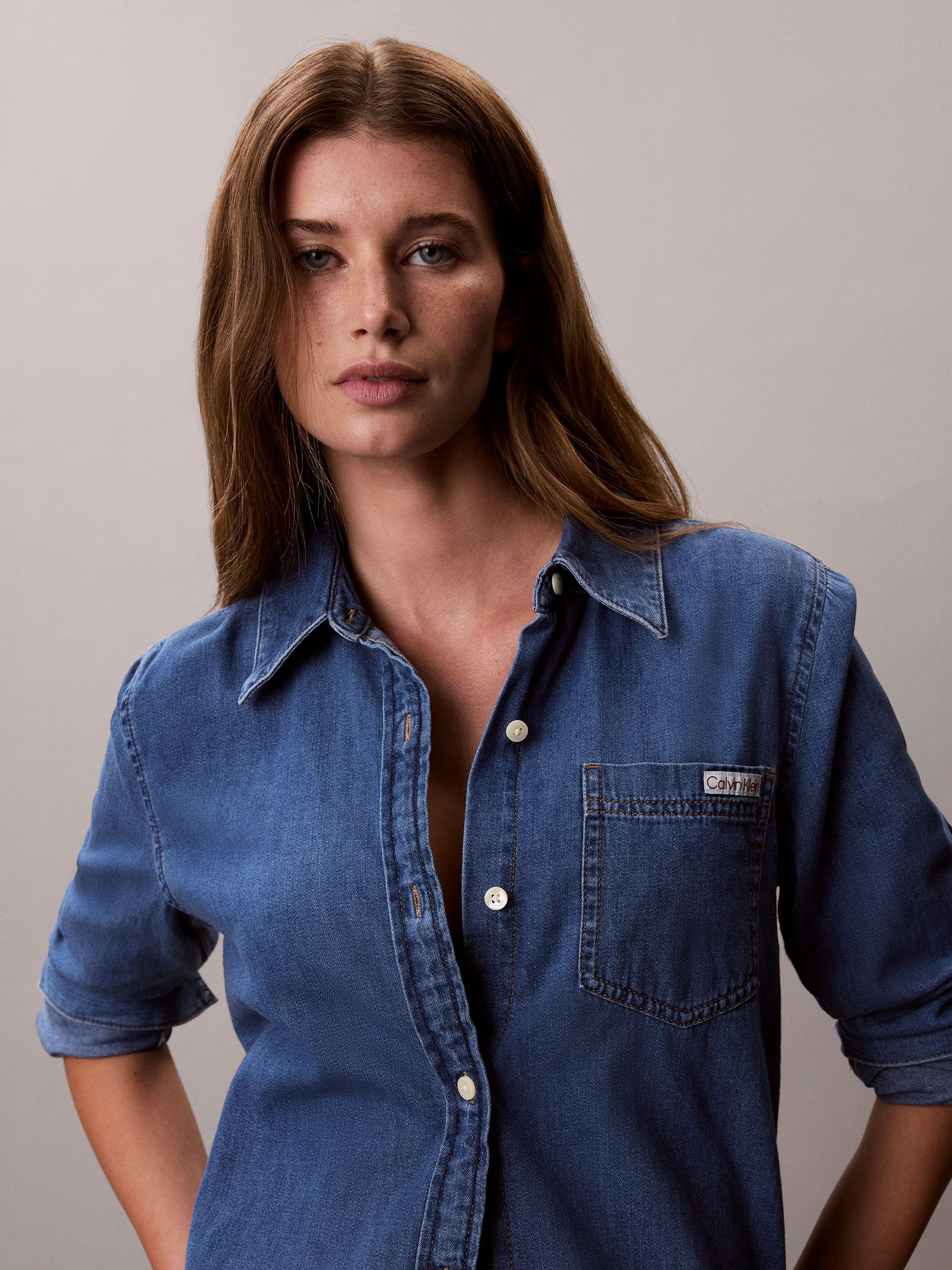Long Sleeve Classic Denim Shirt In Submerged Blue