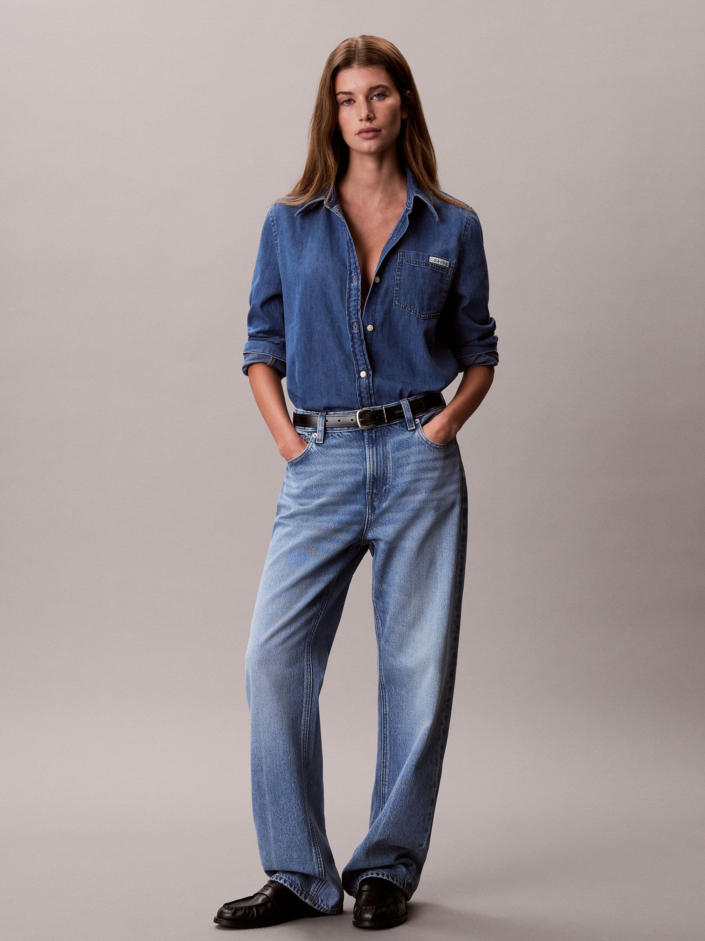 Long Sleeve Classic Denim Shirt In Submerged Blue