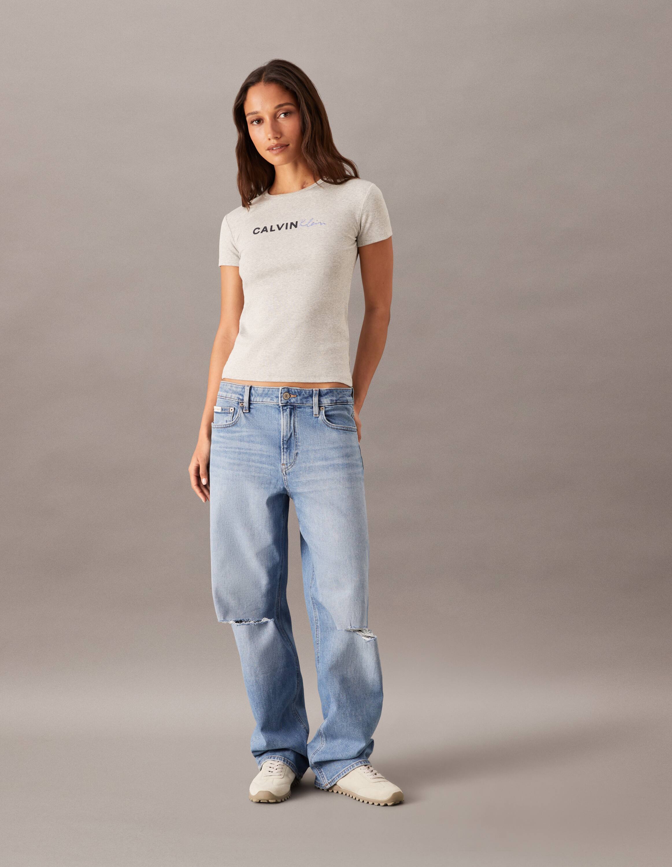 Short Sleeve Contour Ribbed Logo Tee In Grey Heather