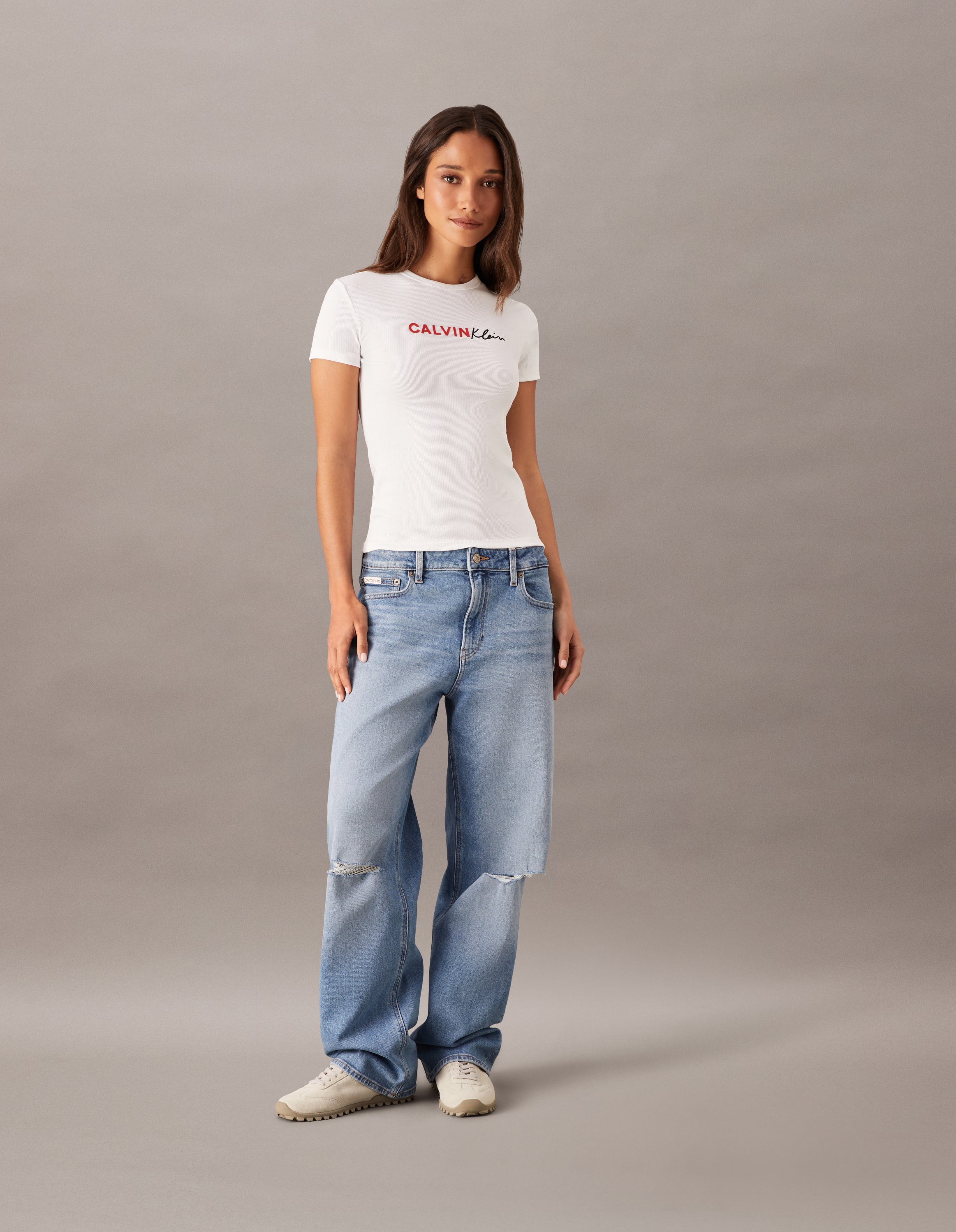 Short Sleeve Contour Ribbed Logo Tee In Bright White
