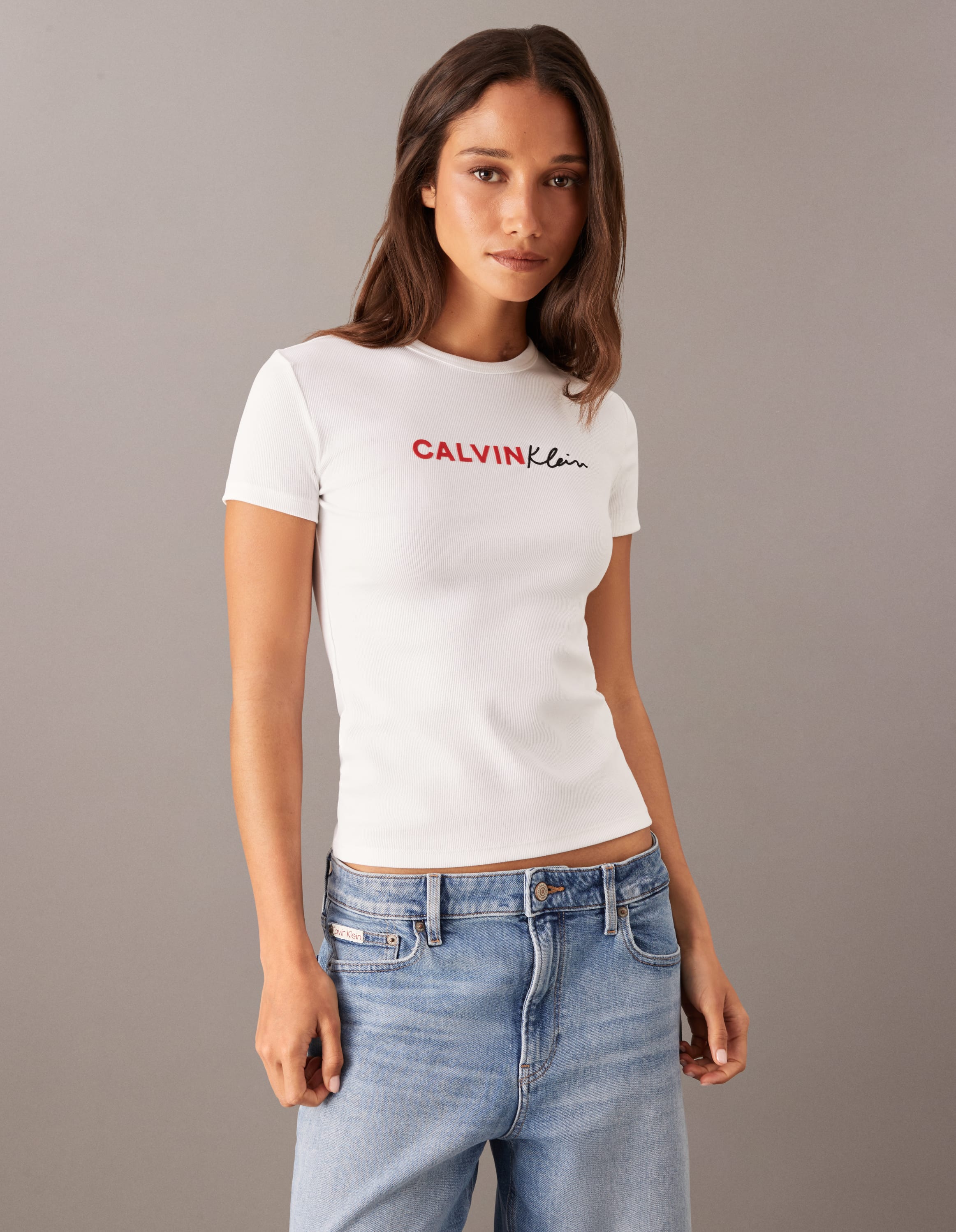 Short Sleeve Contour Ribbed Logo Tee In Bright White