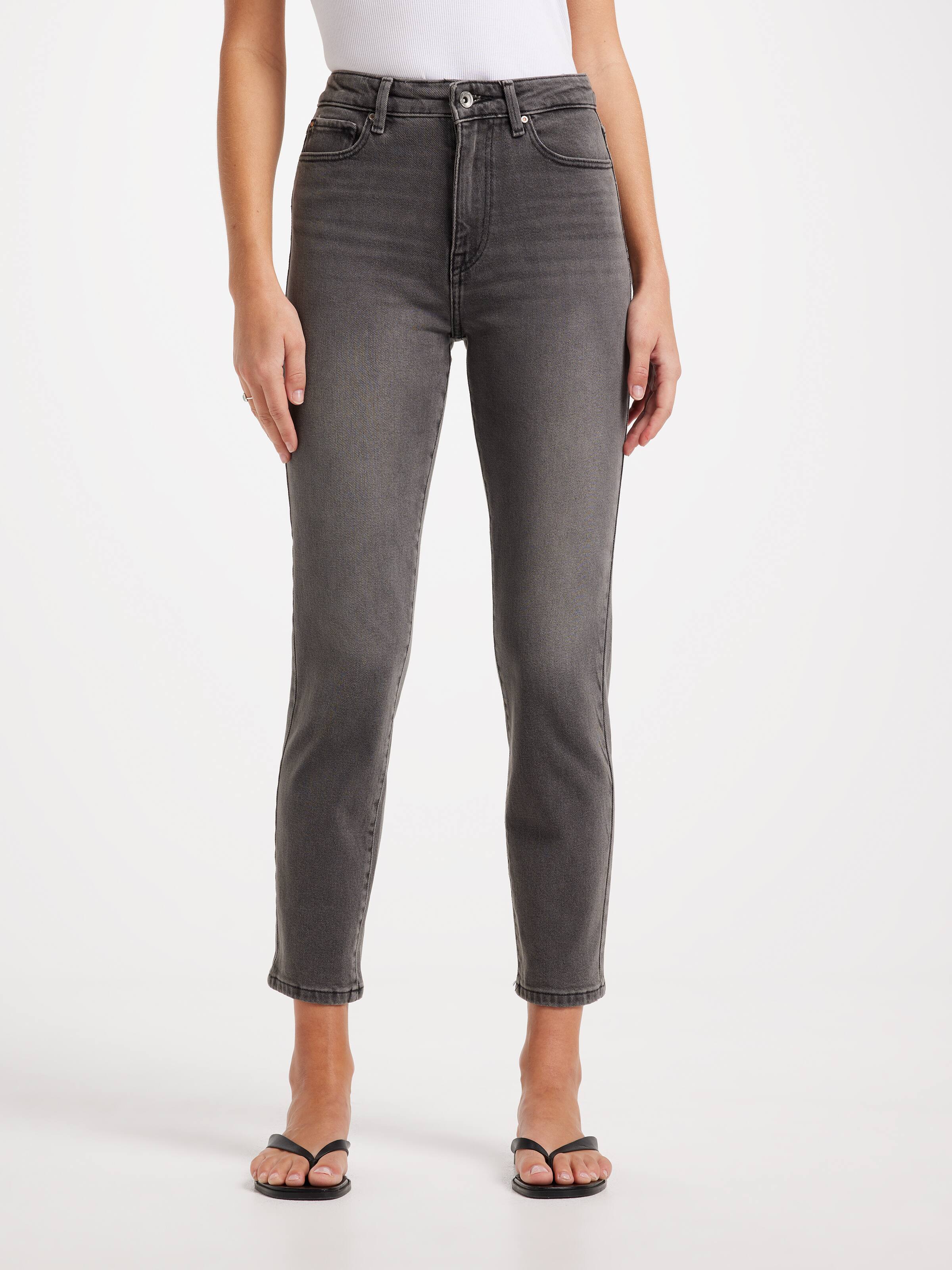 Emily High Straight Ankle Jean In Dark Grey