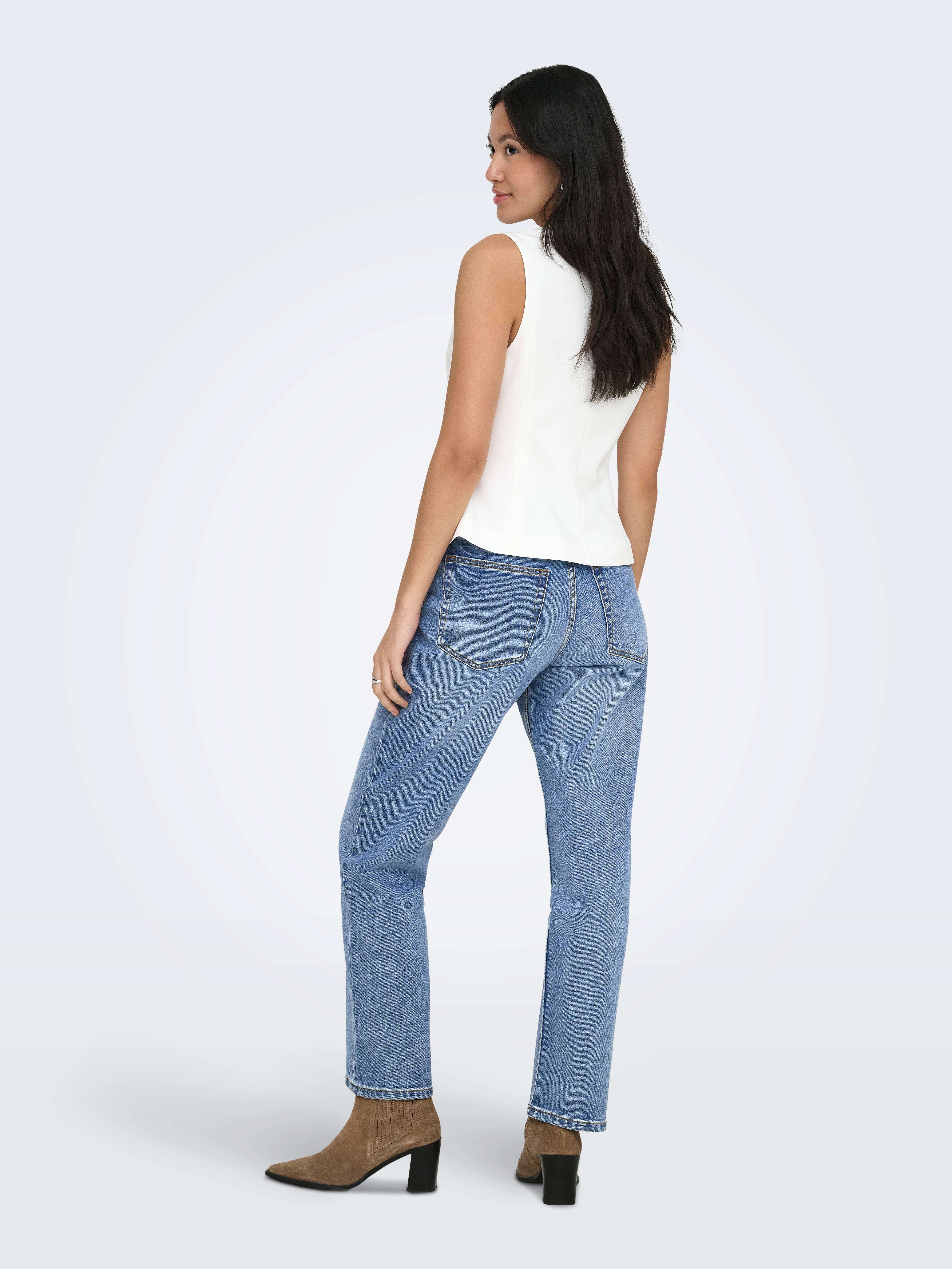 Elisa Mid Rise Straight Ankle Jean In Mid Denim