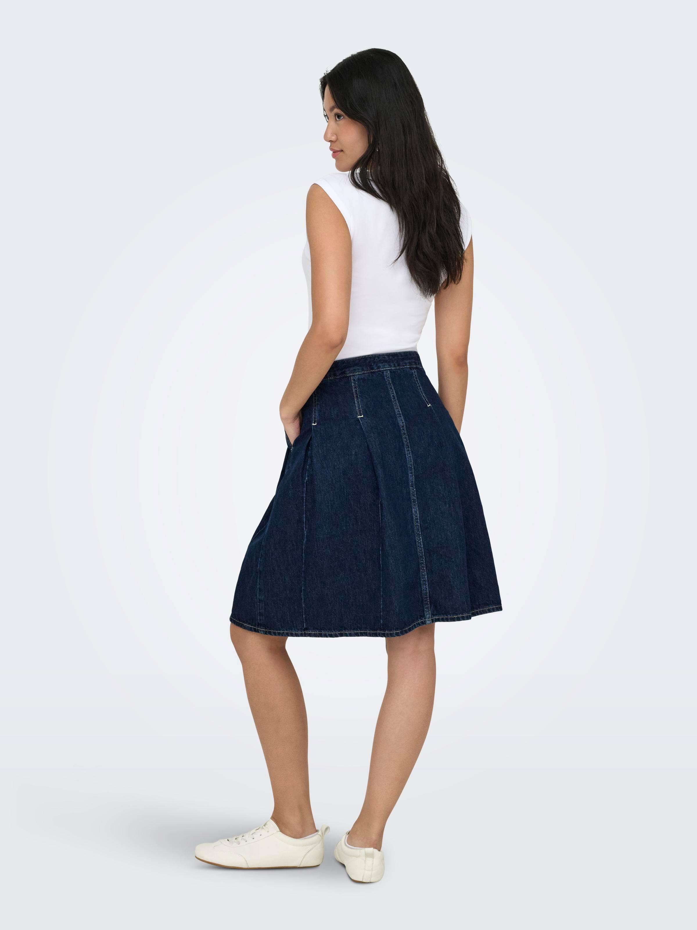 Only Nina Pleat Skirt In Dark Denim