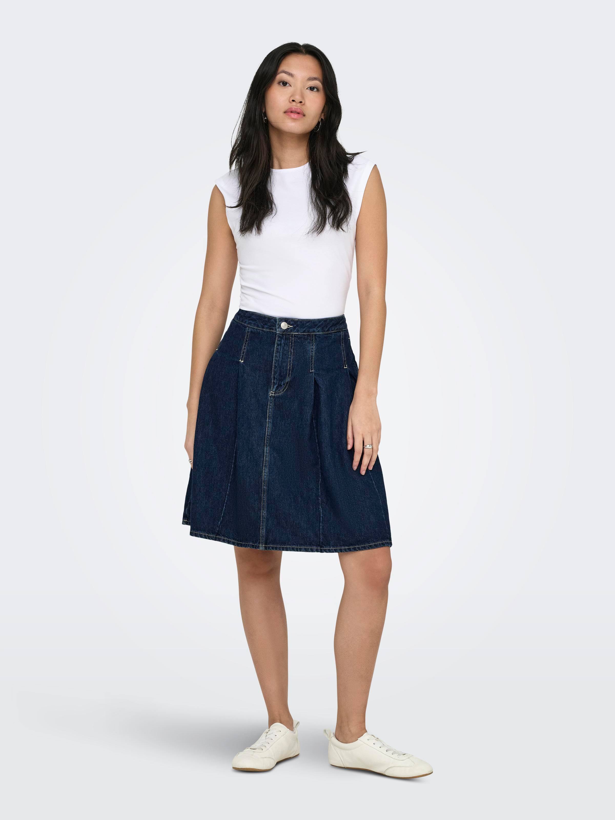 Only Nina Pleat Skirt In Dark Denim