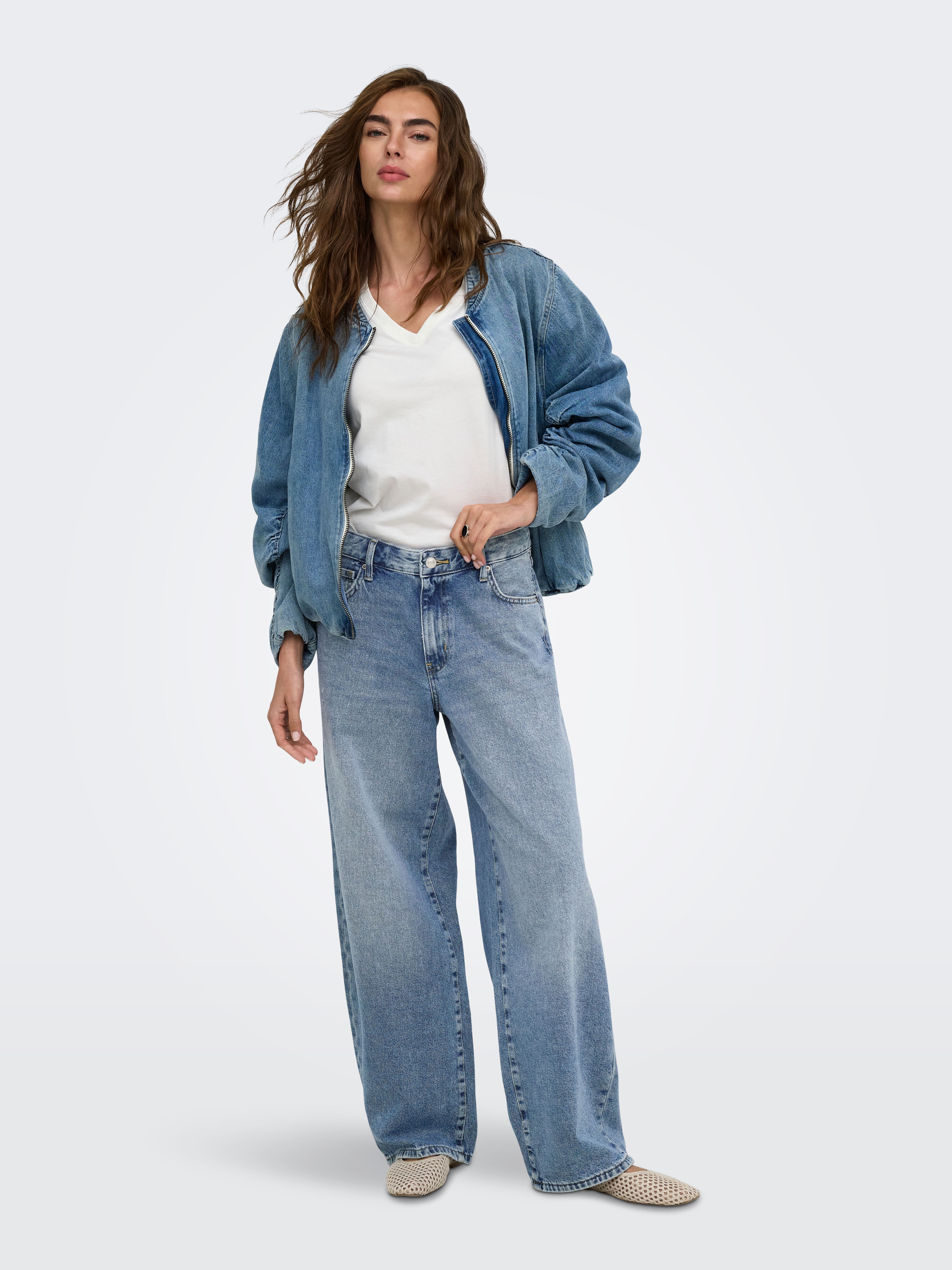 Georgia Mid Waist Baggy Jean In Medium Blue Denim