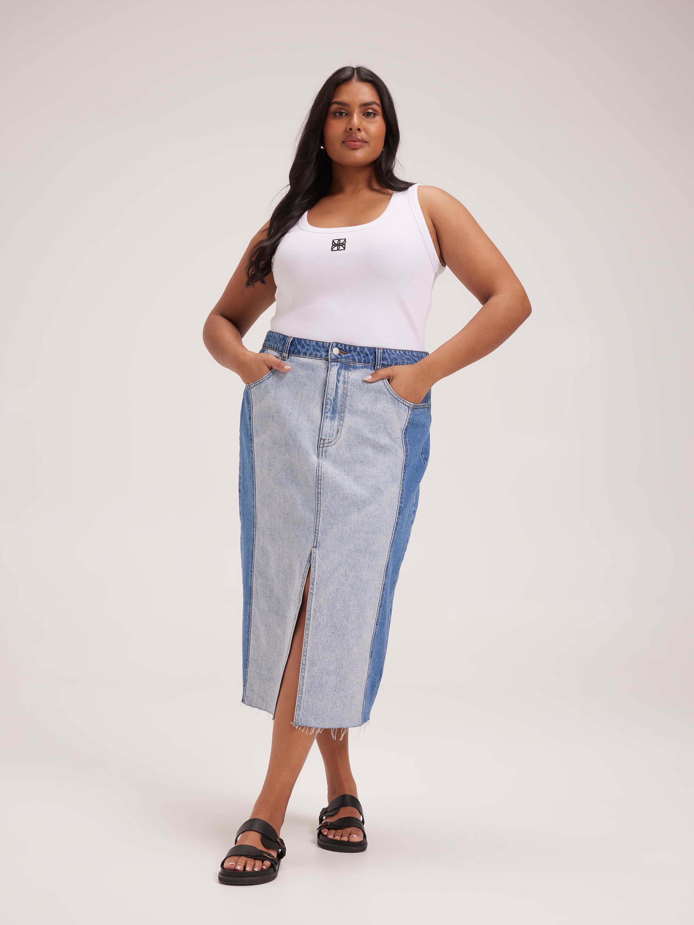 Curve Originals Spliced Denim Midi