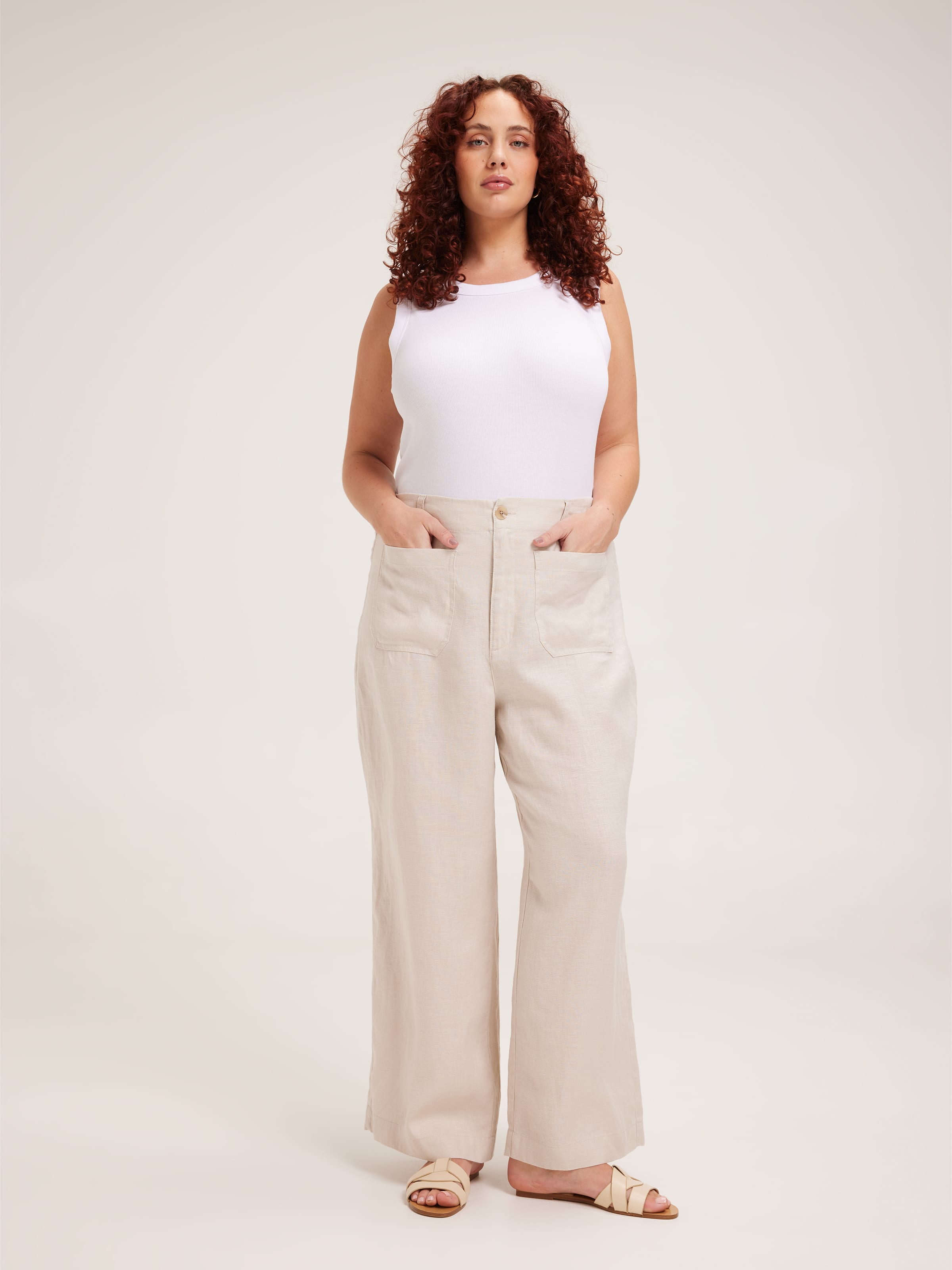 Curve Linen Patch Pocket Wide Ankle