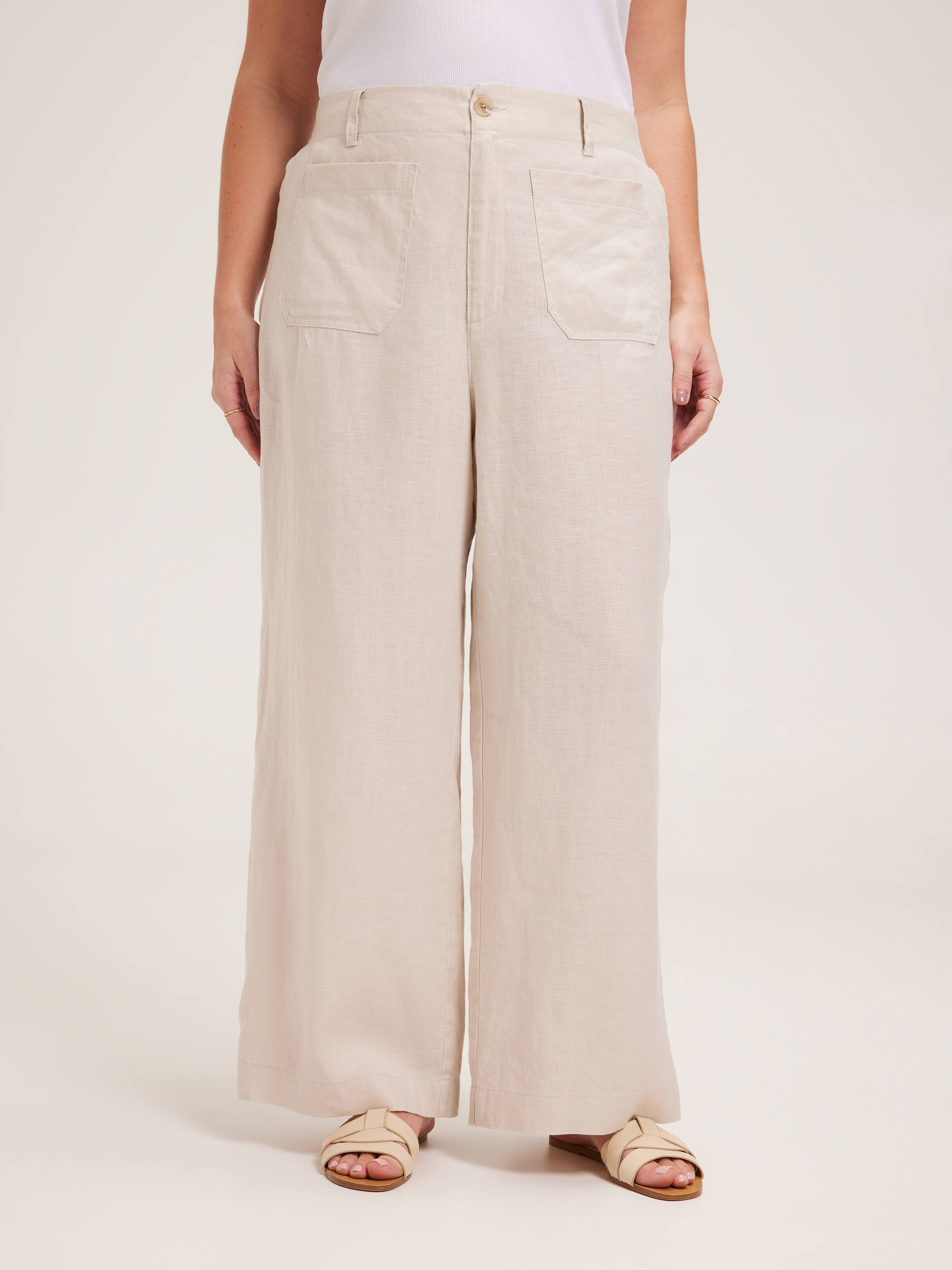 Curve Linen Patch Pocket Wide Ankle