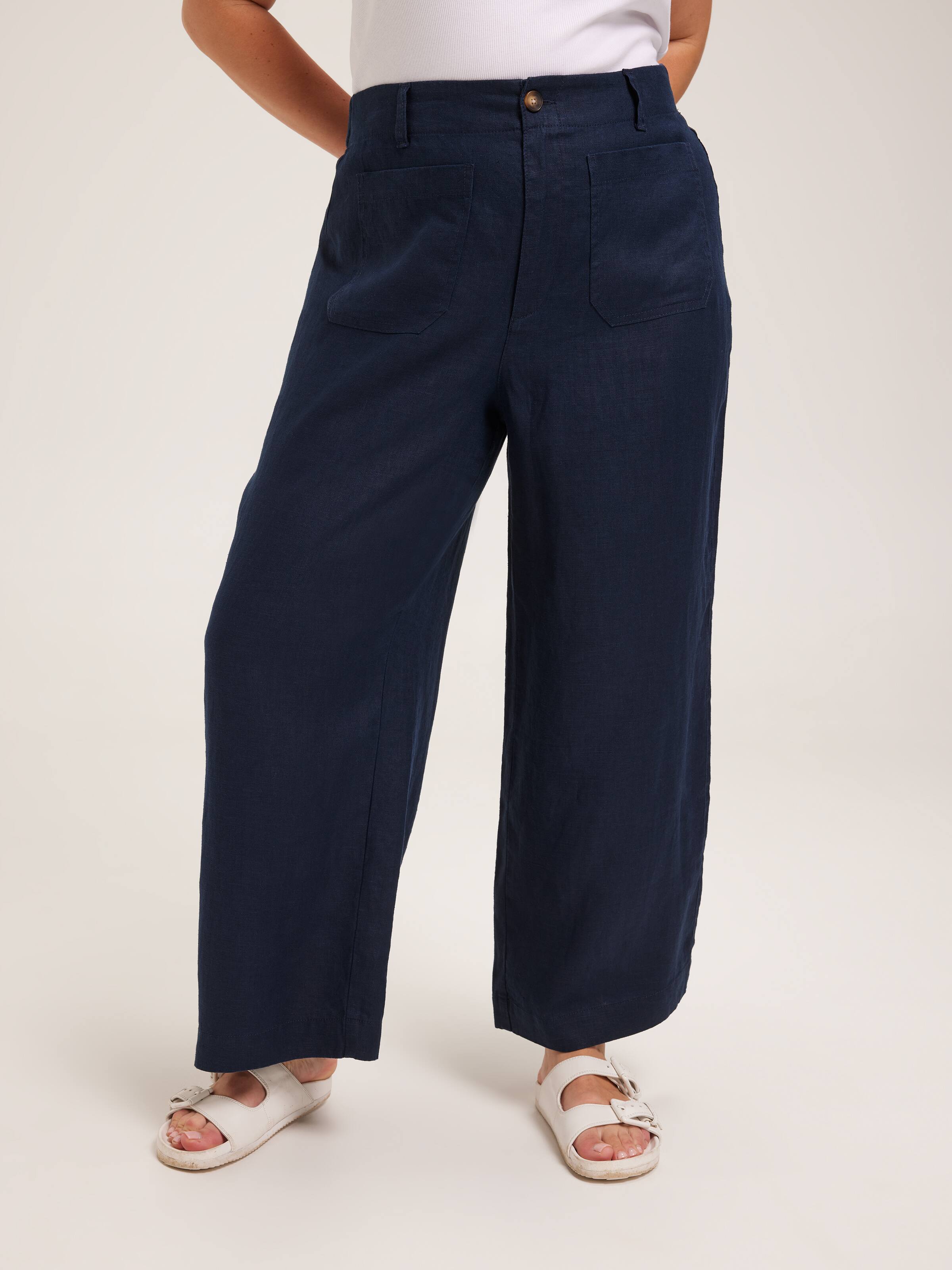 Curve Linen Patch Pocket Wide Ankle